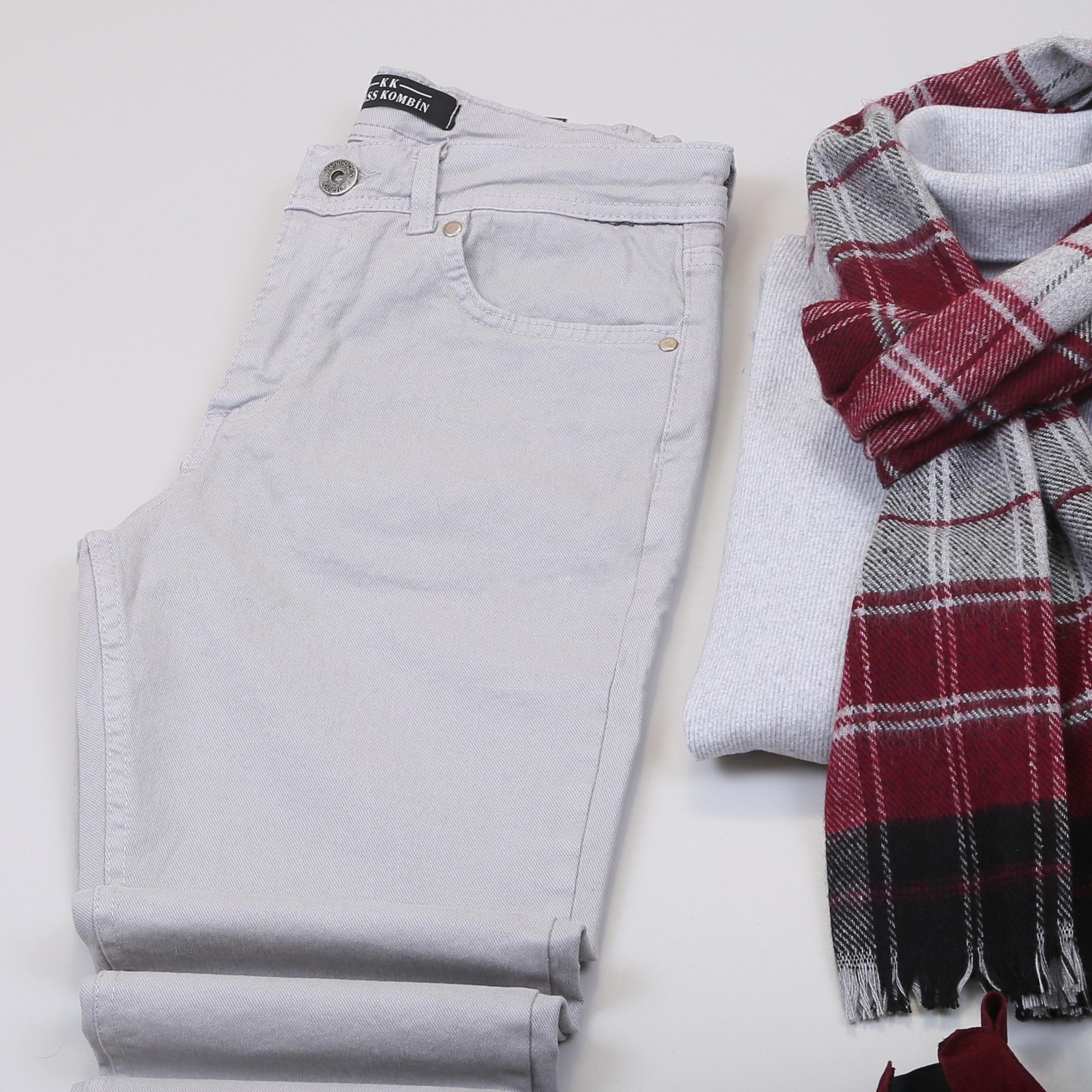 Gri Kırçıllı Kaban Boğazlı Body Pantolon Bot Kombin