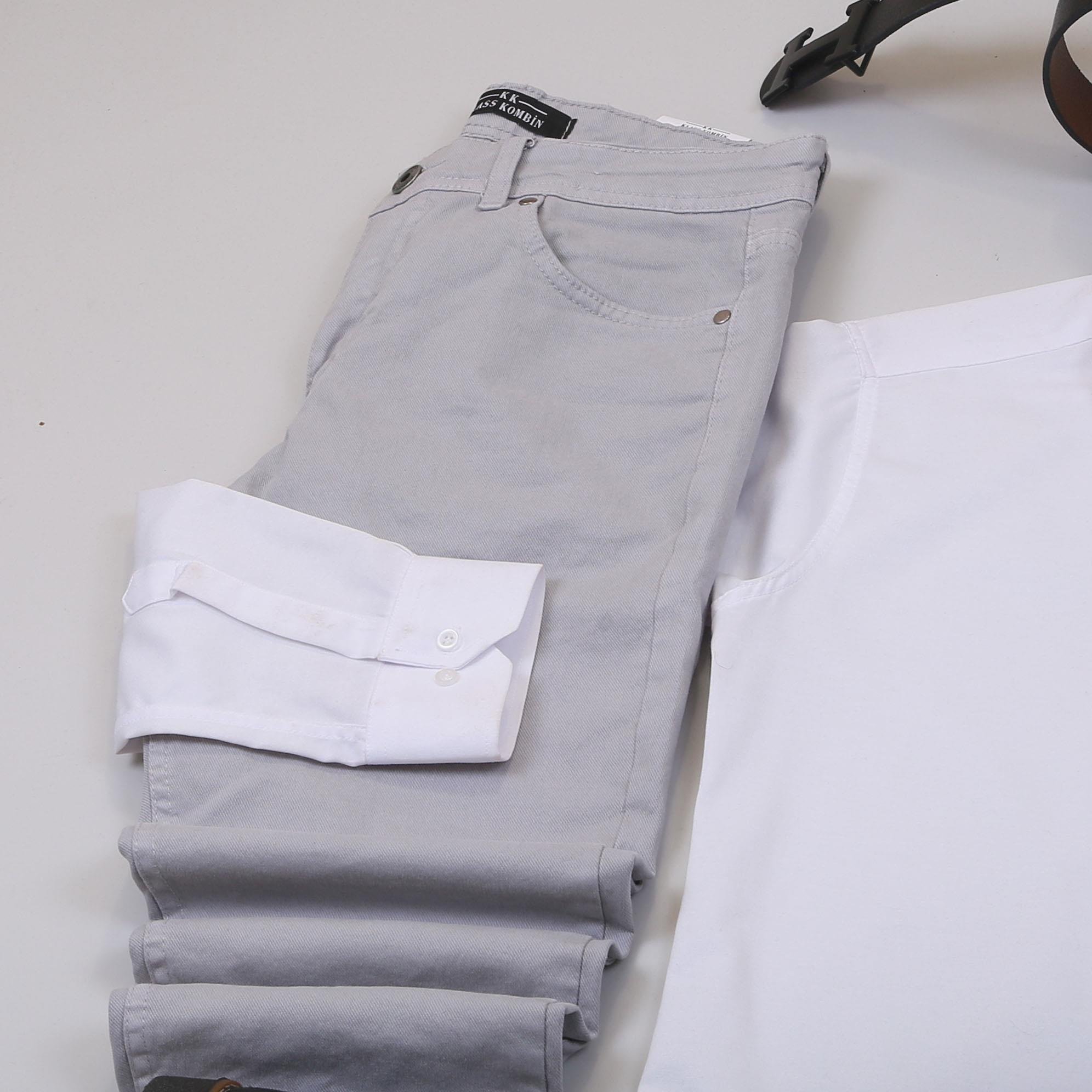 Gri Kırçıllı Kaban Gömlek Pantolon Ayakkabı Kombin