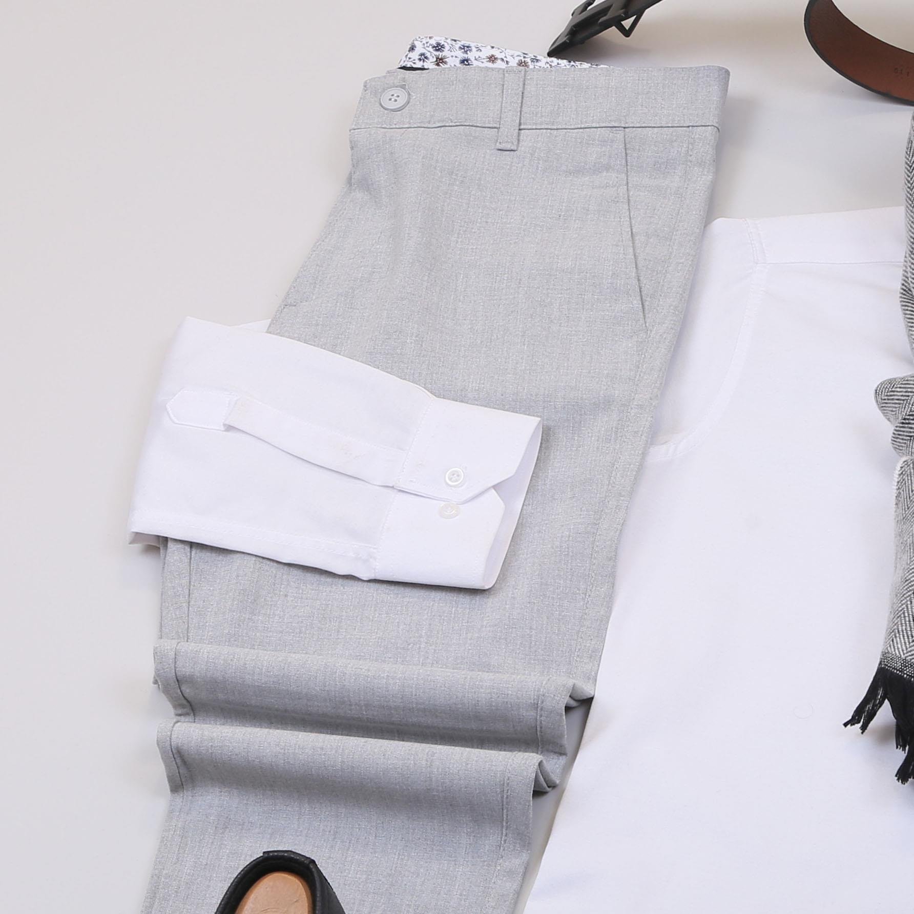 Gri Kırçıllı Kaban Gömlek Pantolon Ayakkabı Kombin