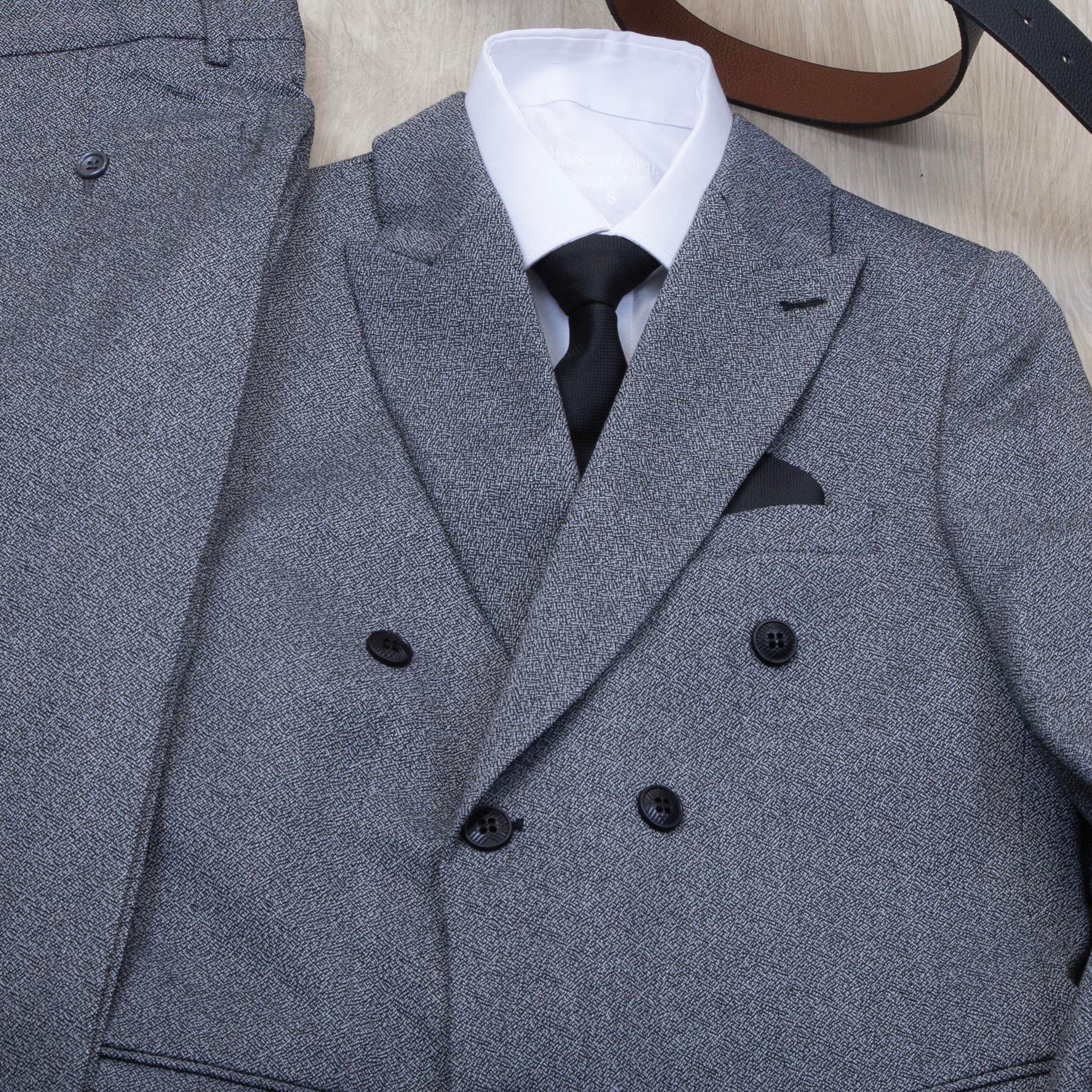 Gri Kırçıllı Kruvaze Takım Elbise Kombini