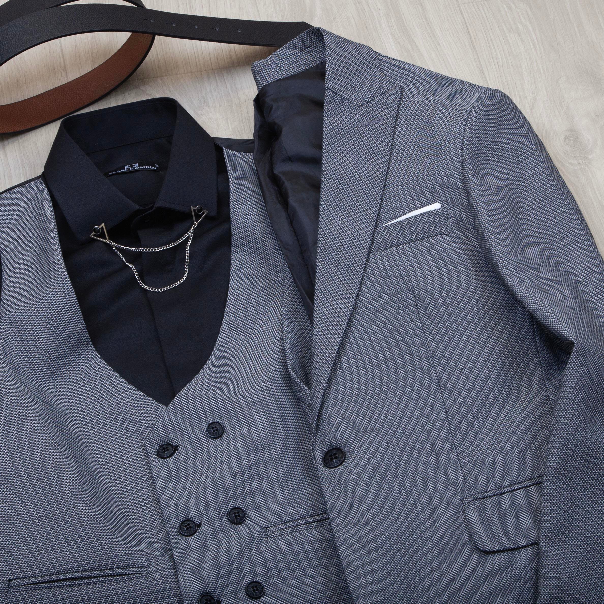 Gri Kırçıllı Takım Elbise Kombini