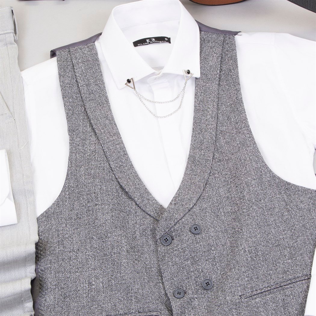 Gri Yelek Gömlek Pantolon Ayakkabı Kombin