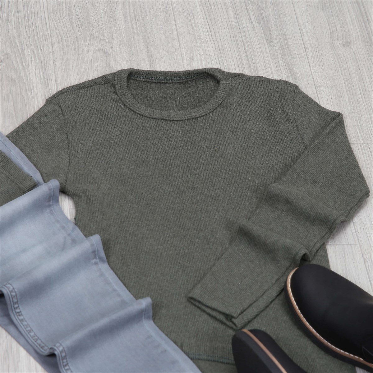 Gri Kot Haki Kazak Bot Kombini