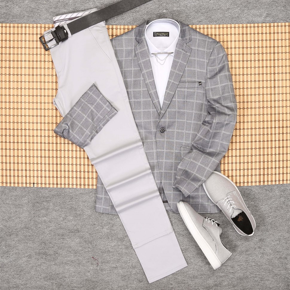 Gri Kumaş Pantolon Ceket Kombin