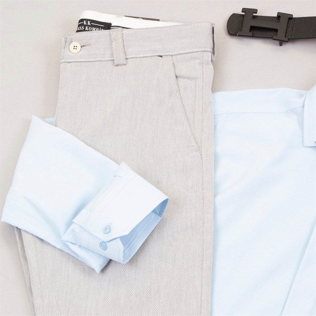 Gri Kumaş Pantolon Gömlek Ayakkabı Kombin