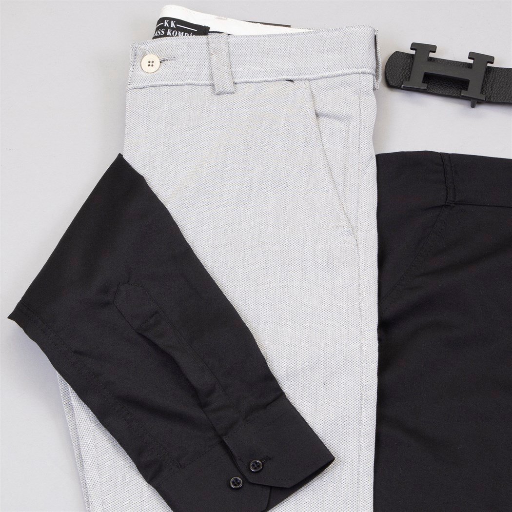 Gri Kumaş Pantolon Gömlek Ayakkabı Kombin