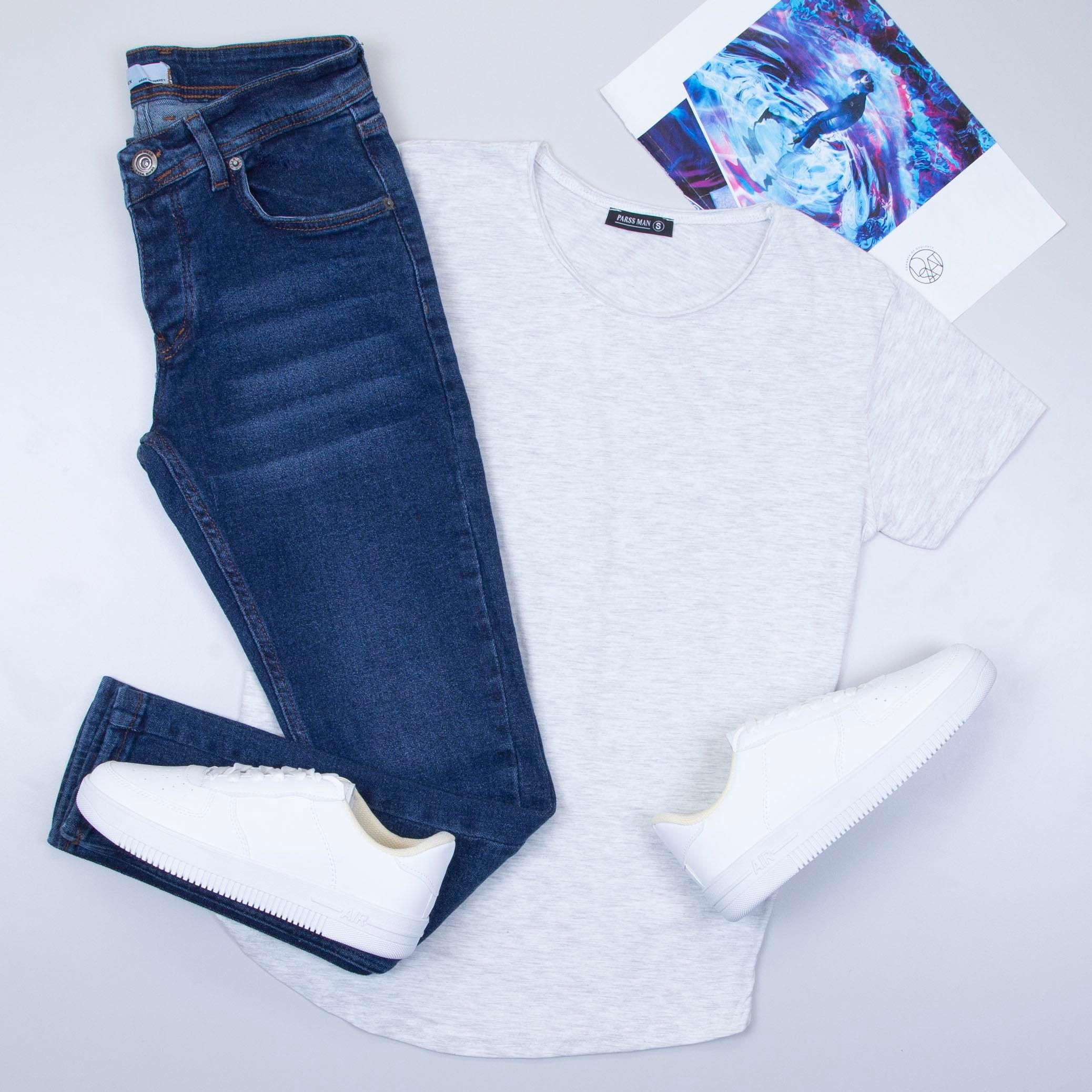 Gri Melanj Basic Tişört Pantolon Ayakkabı Kombin