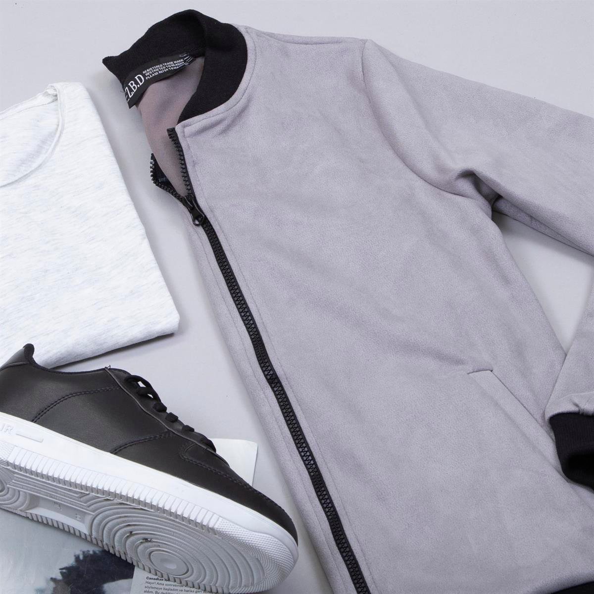 Gri Nubuk Ceket Tişört Pantolon Ayakkabı Kombin