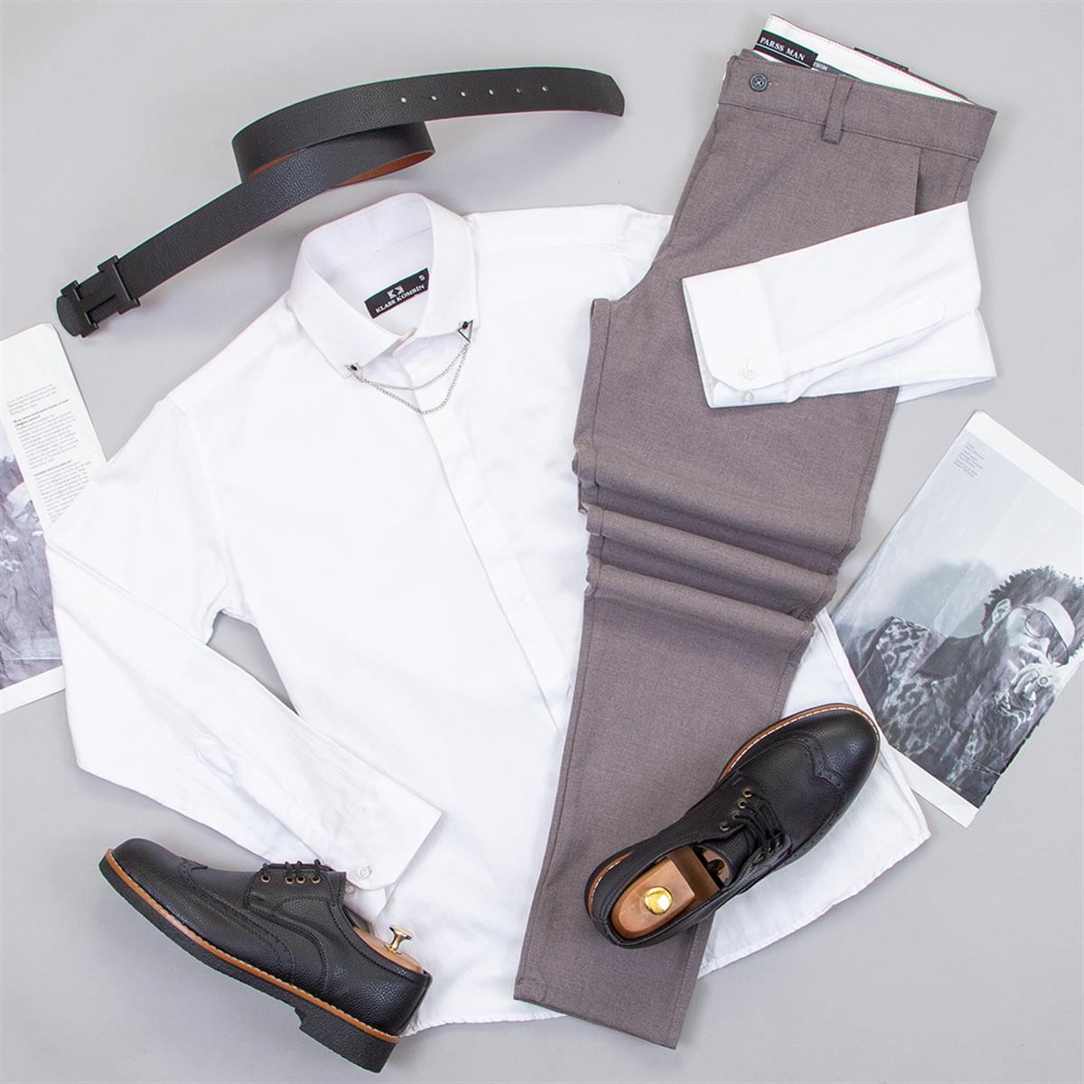 Gri Pantolon Beyaz Gömlek Ayakkabı Kombin