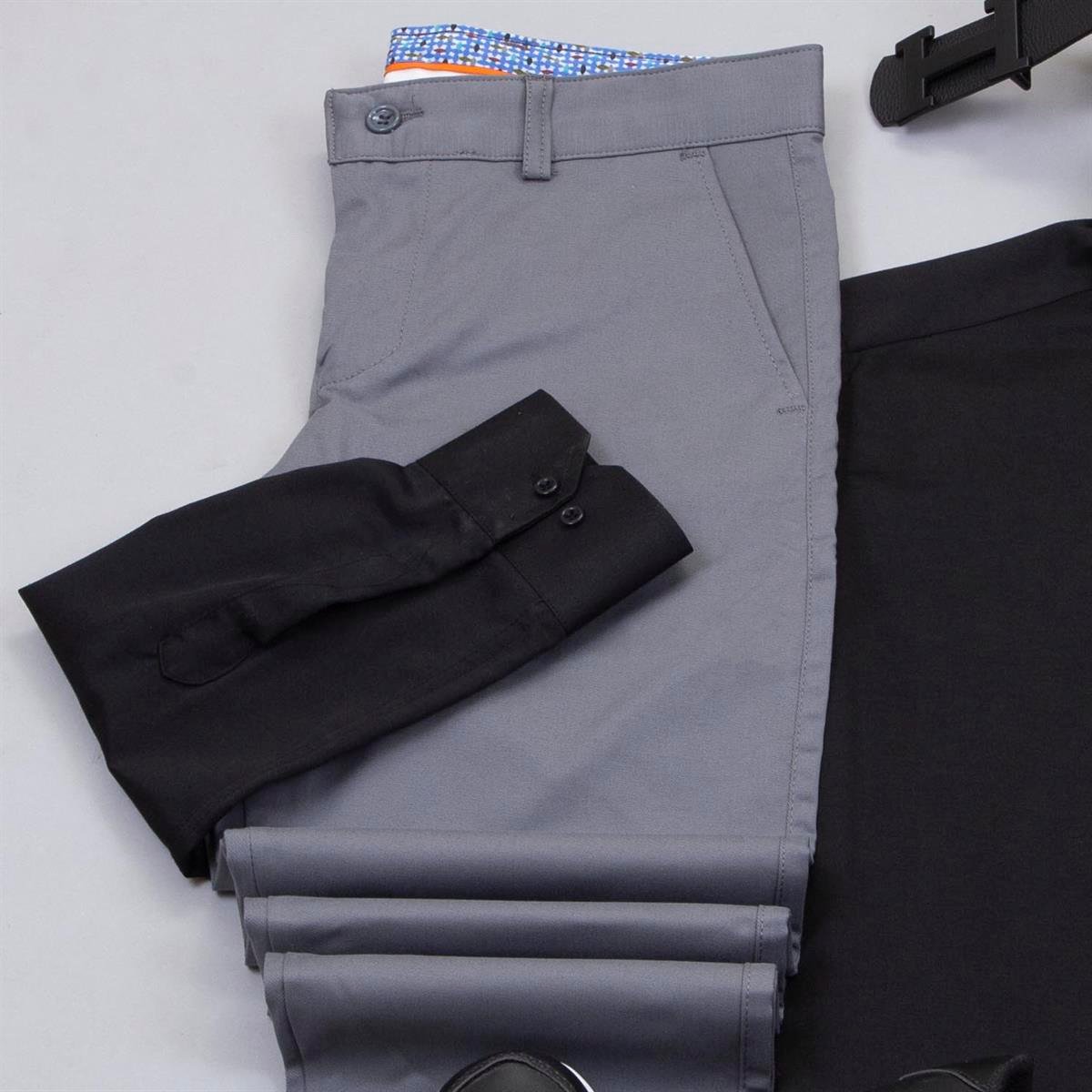 Gri Pantolon Siyah Gömlek Ayakkabı Kombin