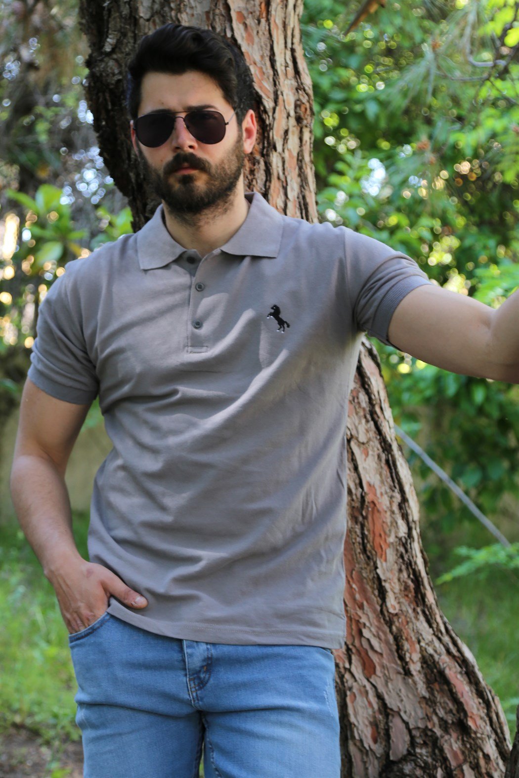 Gri Polo Yaka Tişört