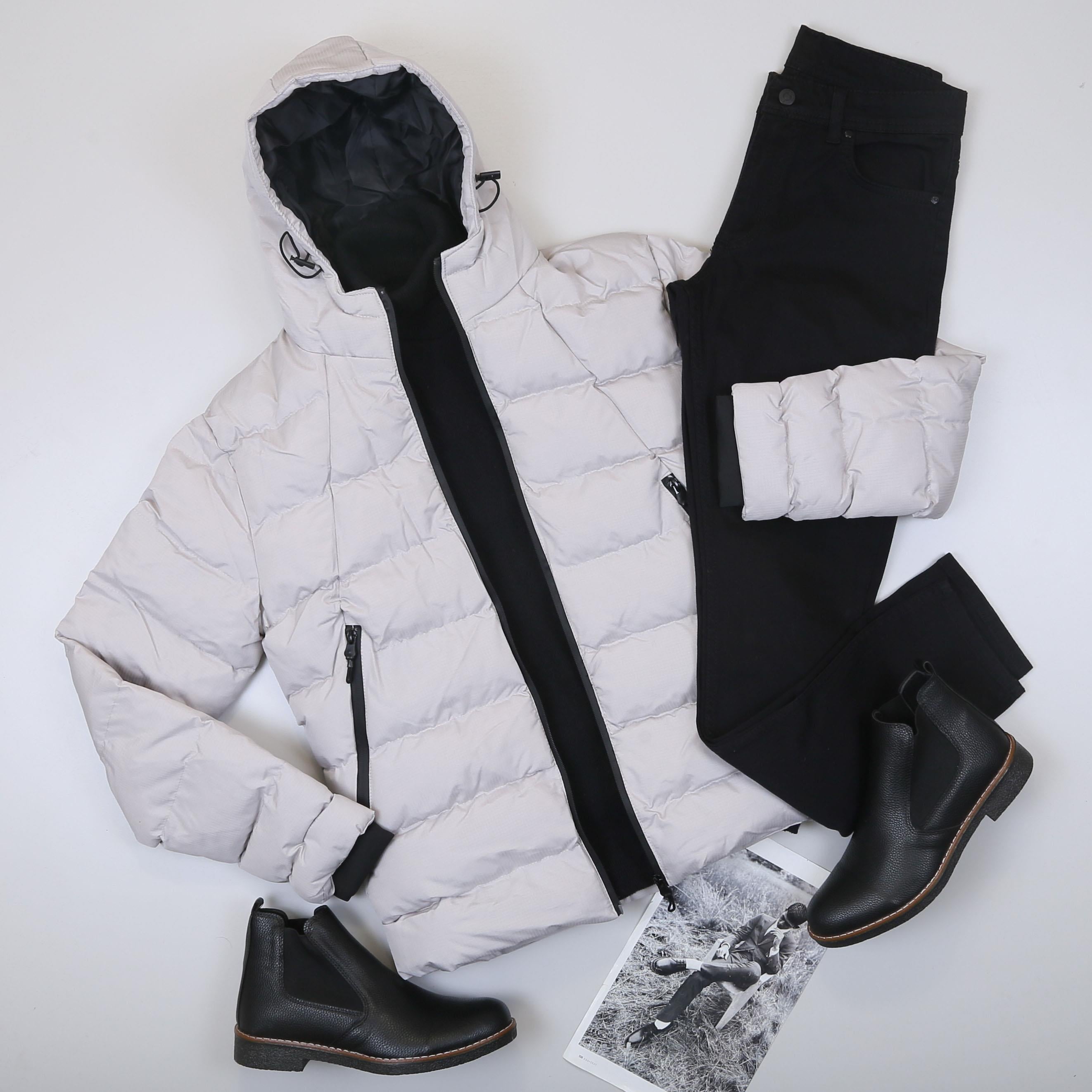 Gri Şişme Mont Boğazlı Body Pantolon Bot Kombin