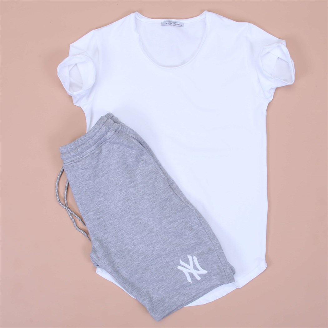 Gri Sort Basic Tshirt kombini