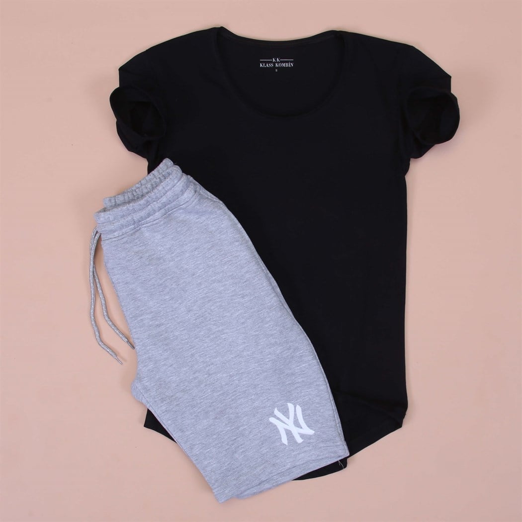 Gri Sort Siyah Basic Tshirt kombini