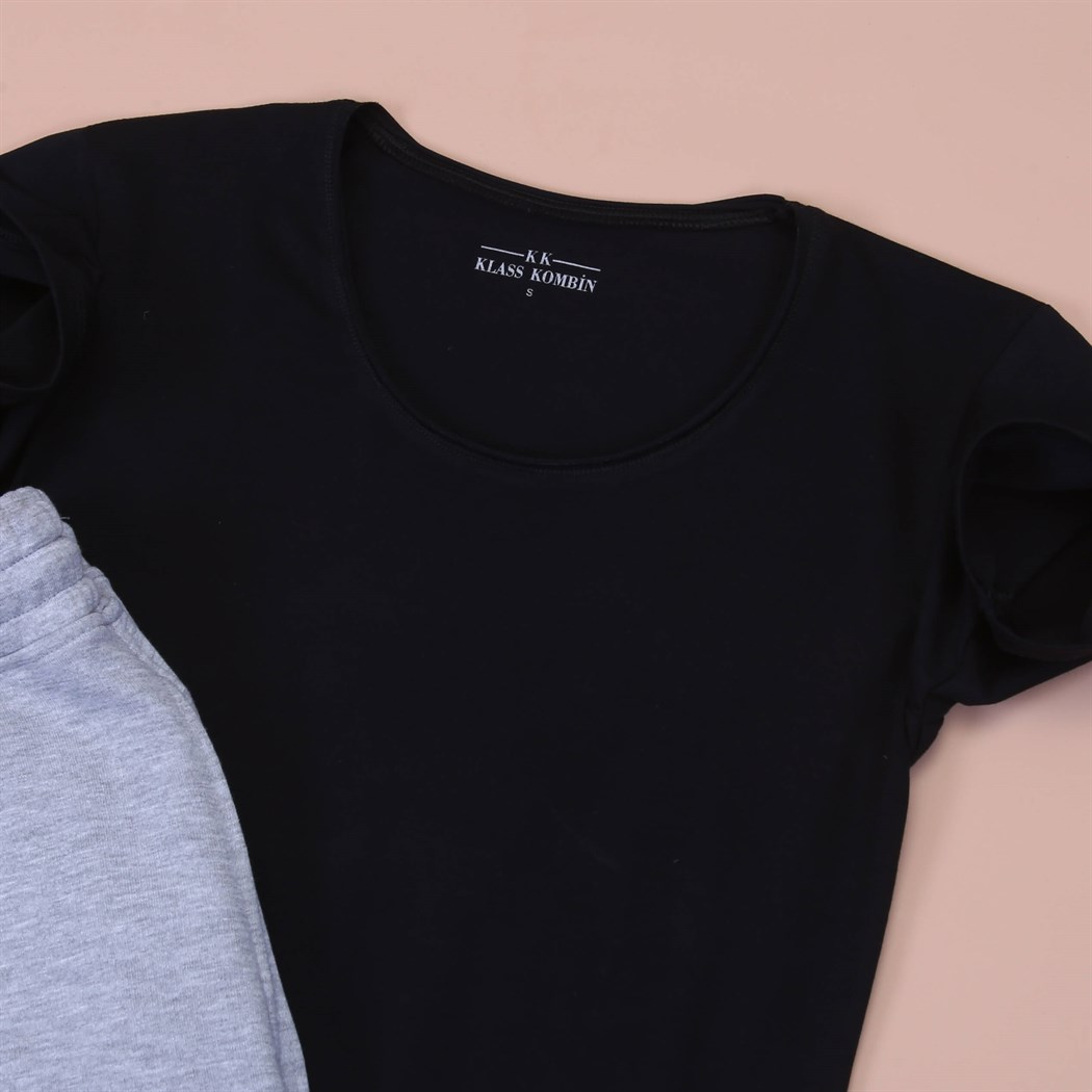 Gri Sort Siyah Basic Tshirt kombini