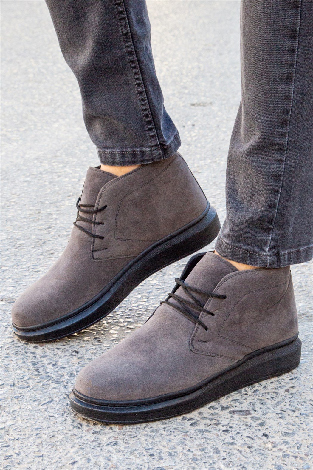 Gri Süet Bağcıklı Bot