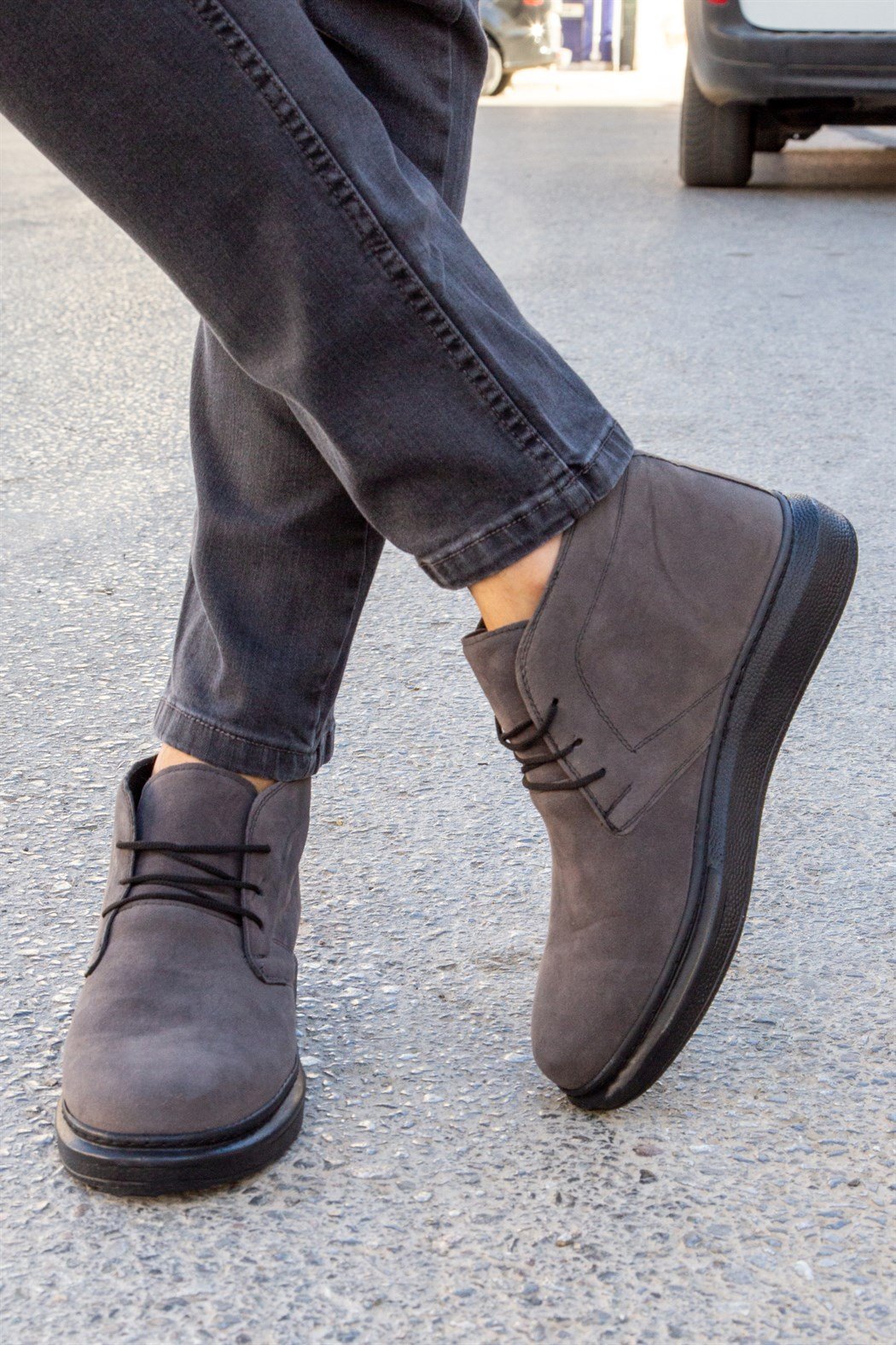 Gri Süet Bağcıklı Bot