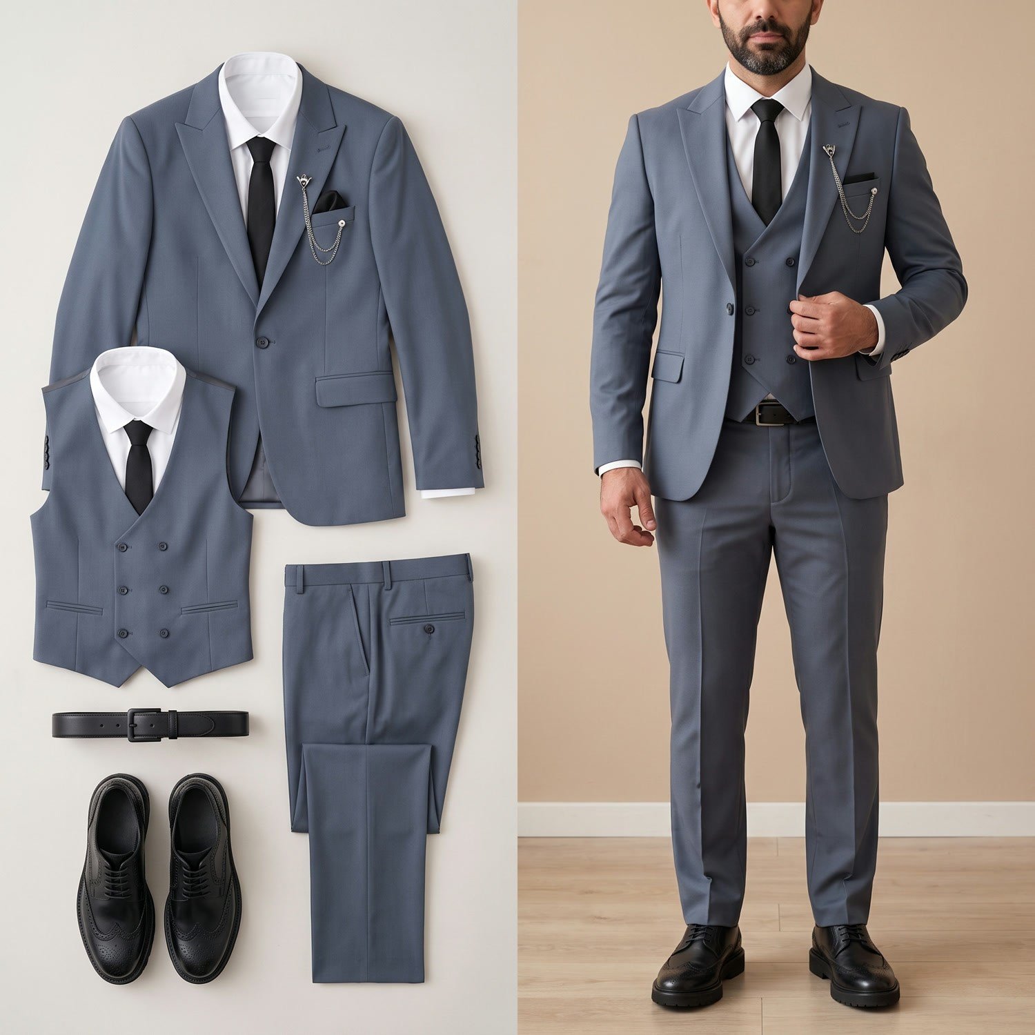 Gri Takım Elbise Kombini Erkek | Slim Fit Şık Komple 