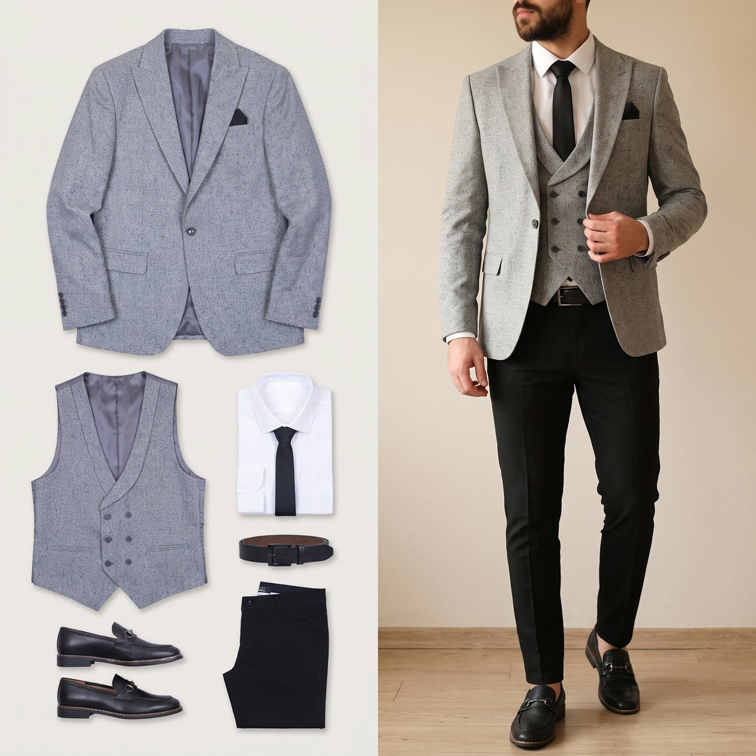 Gri Takım Elbise Kombini Erkek | Slim Fit Şık Komple Set 