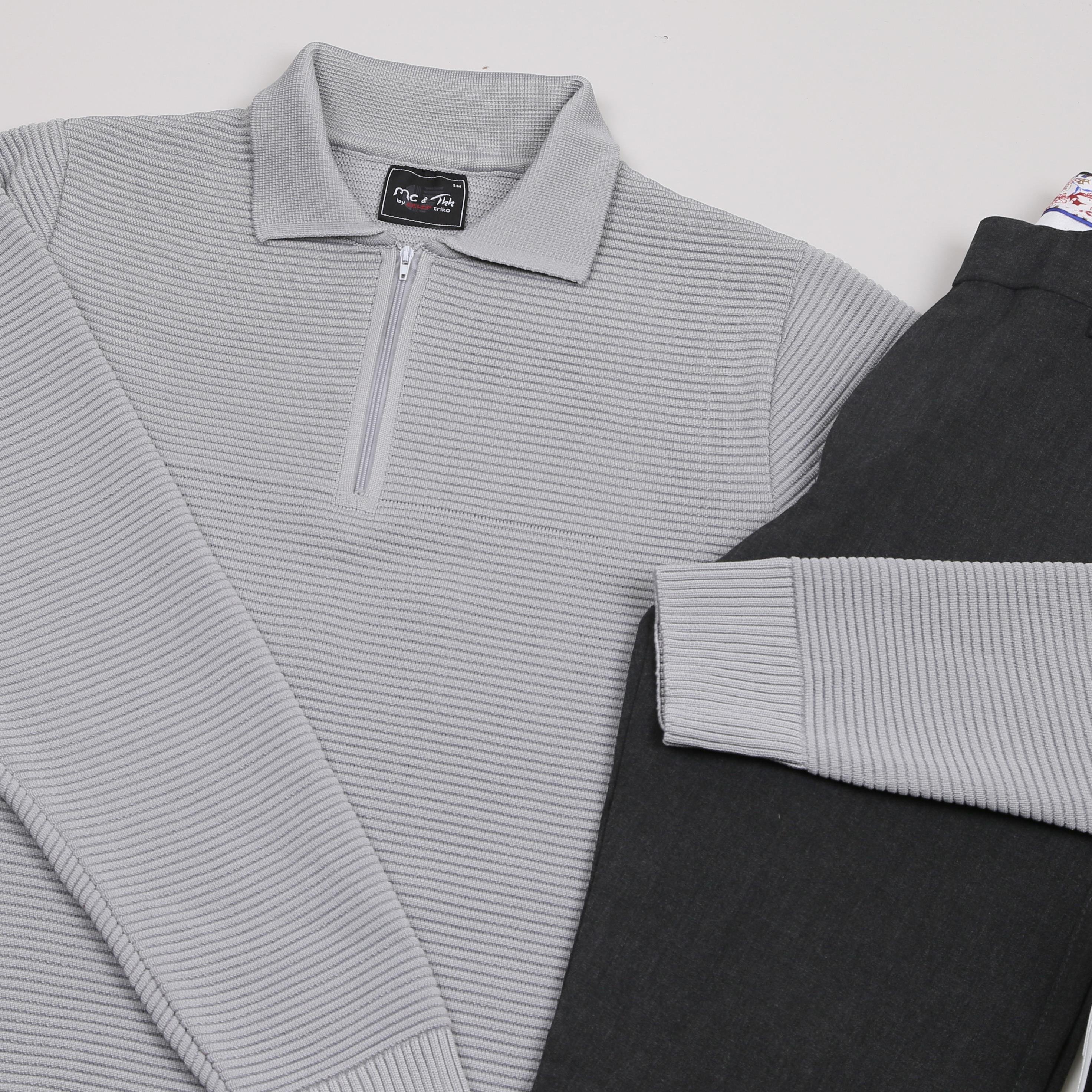 Gri triko Kazak Füme kumaş Pantolon