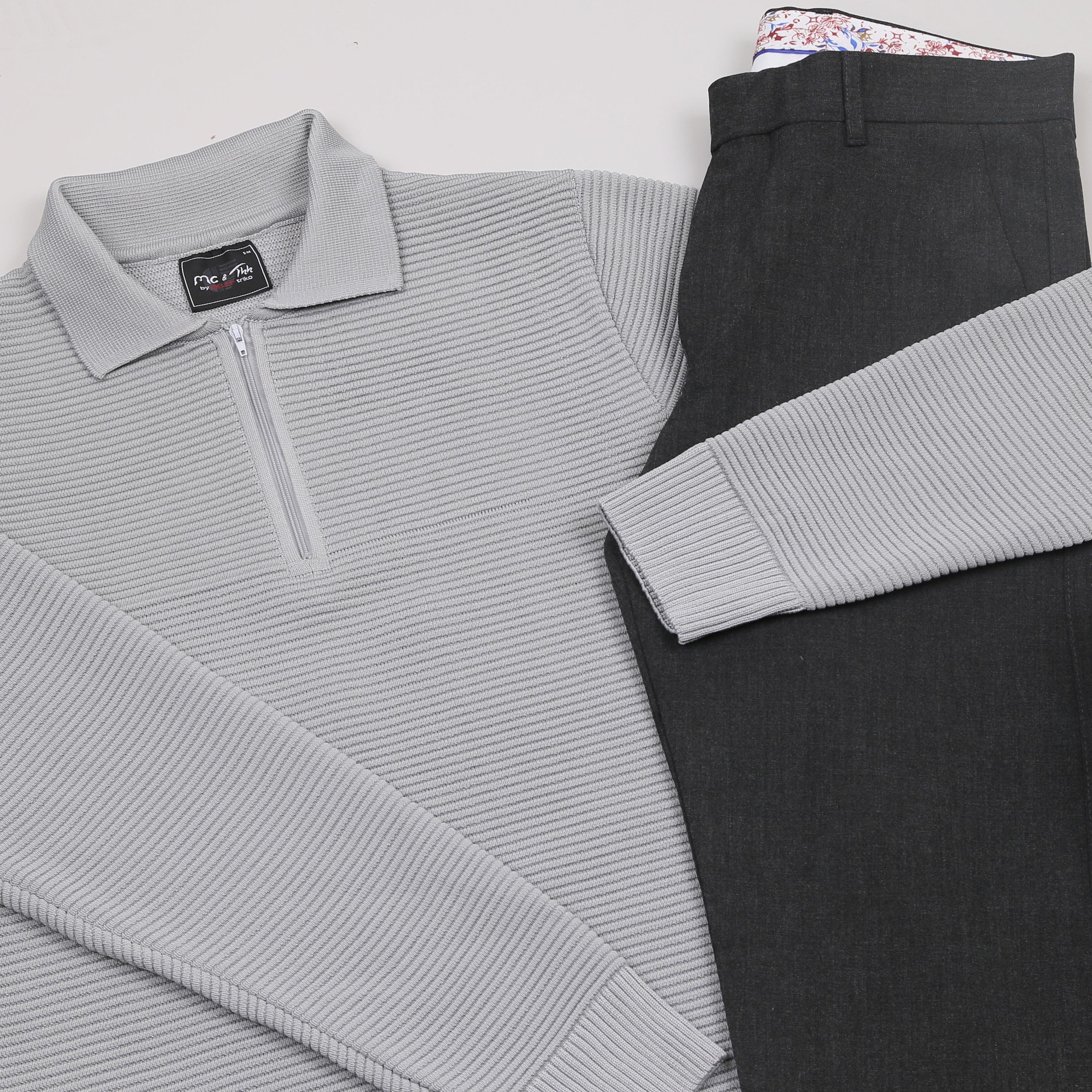 Gri triko Kazak Füme kumaş Pantolon