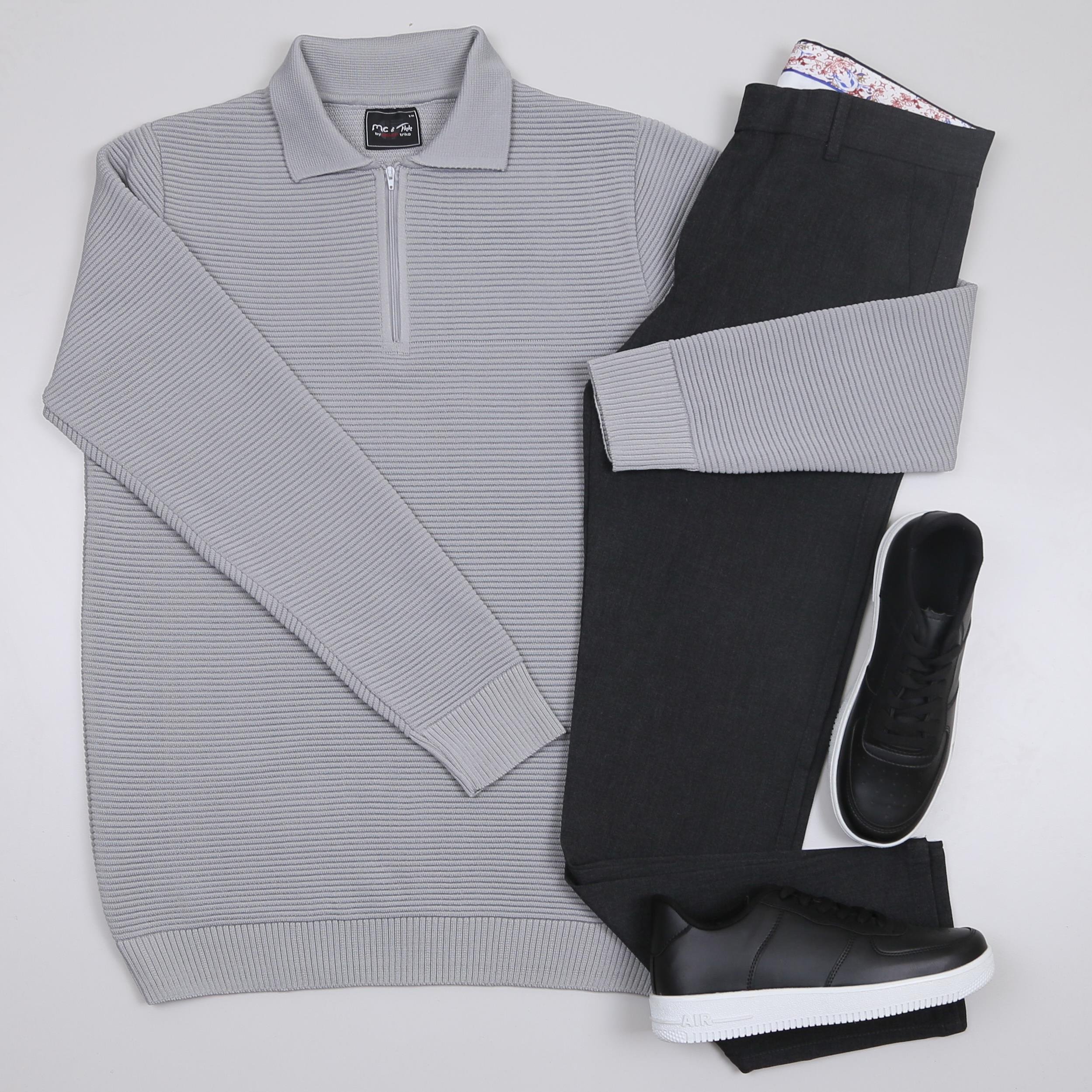 Gri triko Kazak Füme kumaş Pantolon