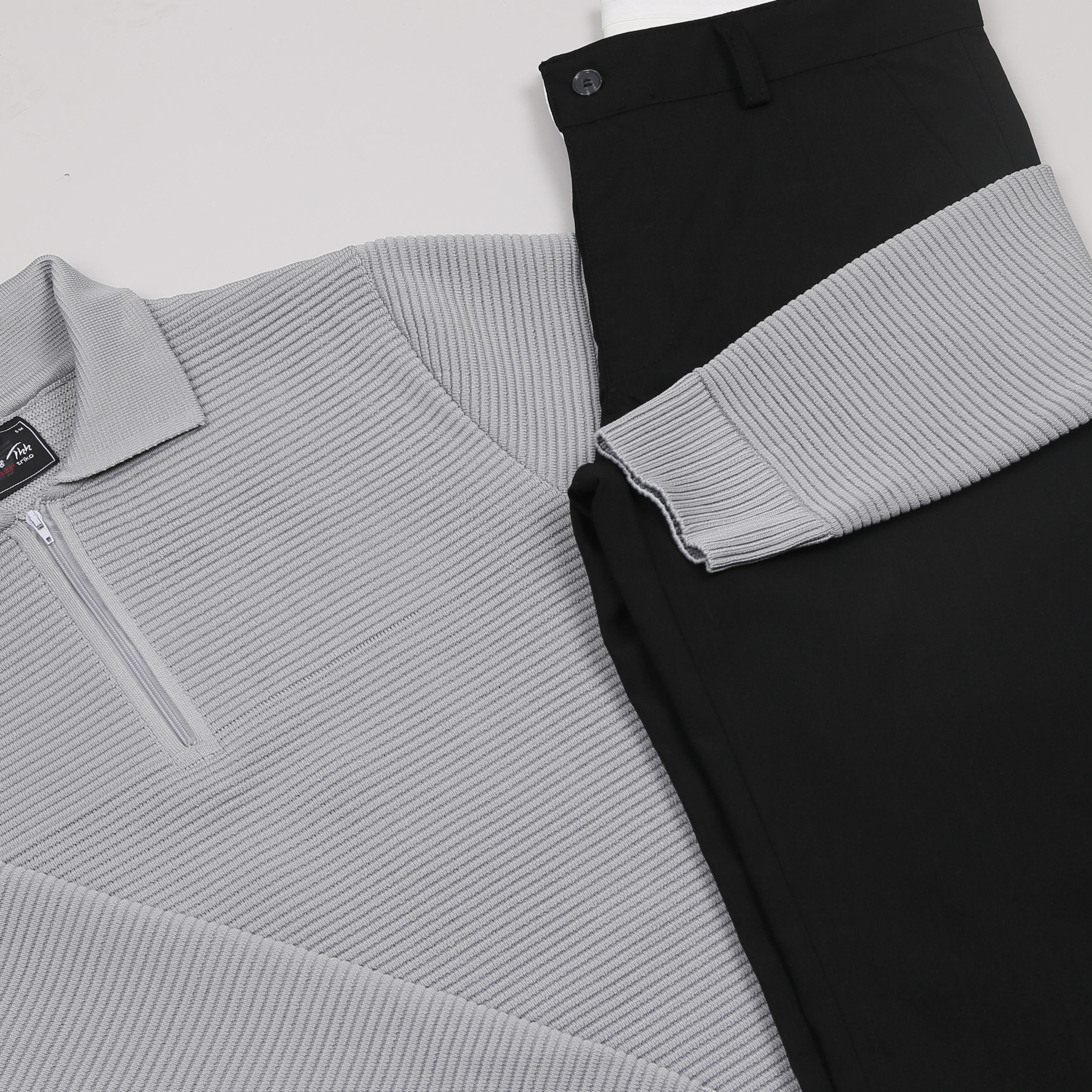 Gri triko Kazak Siyah kumaş Pantolon