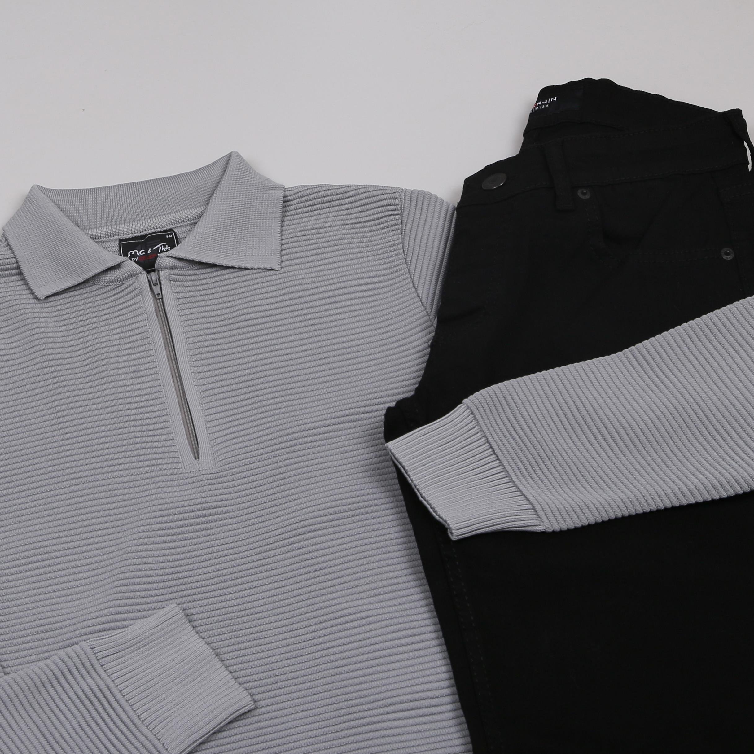 gri  triko polo yaka kombini