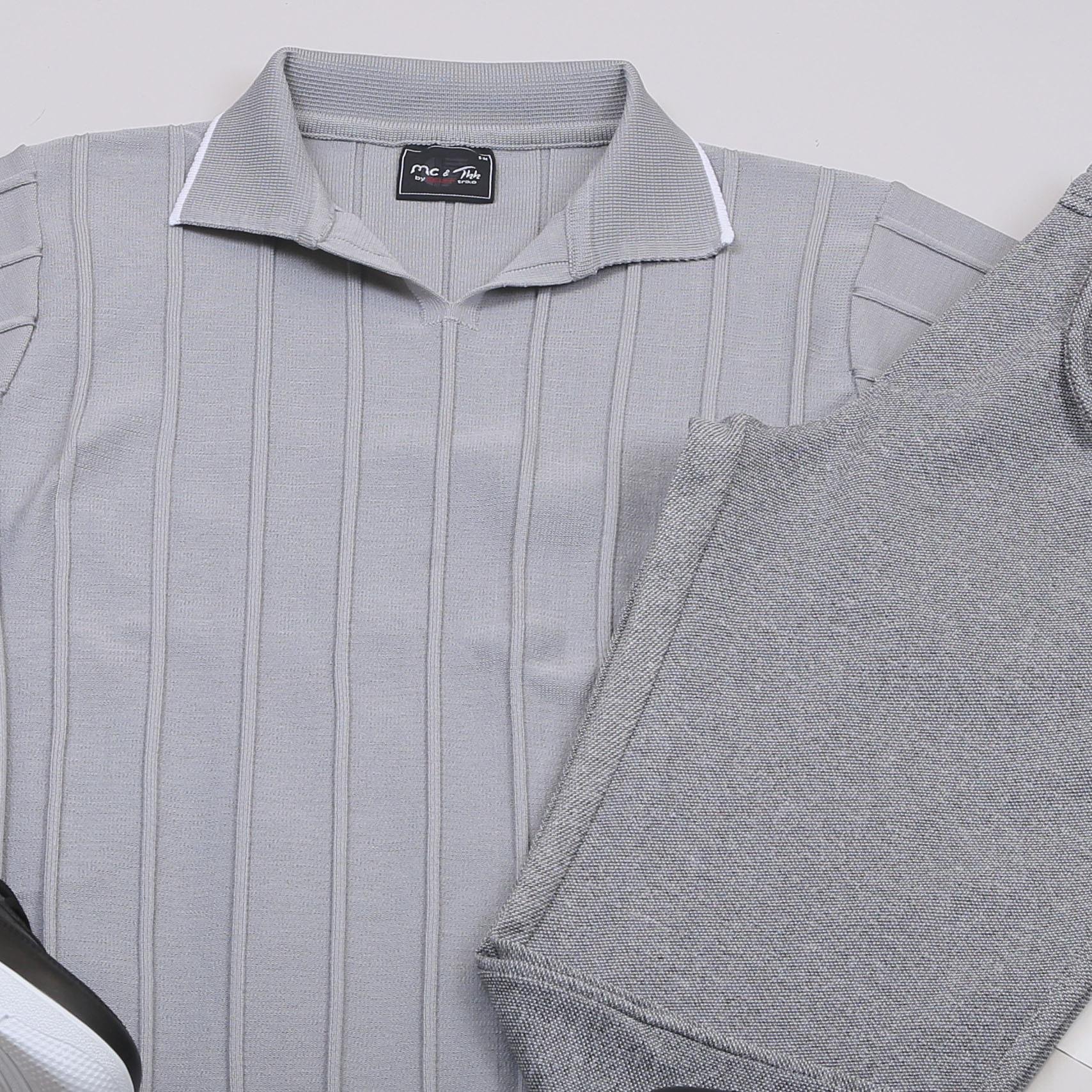 Gri Triko Polo Yaka Tişört Pantolon Ayakkabı Kombin