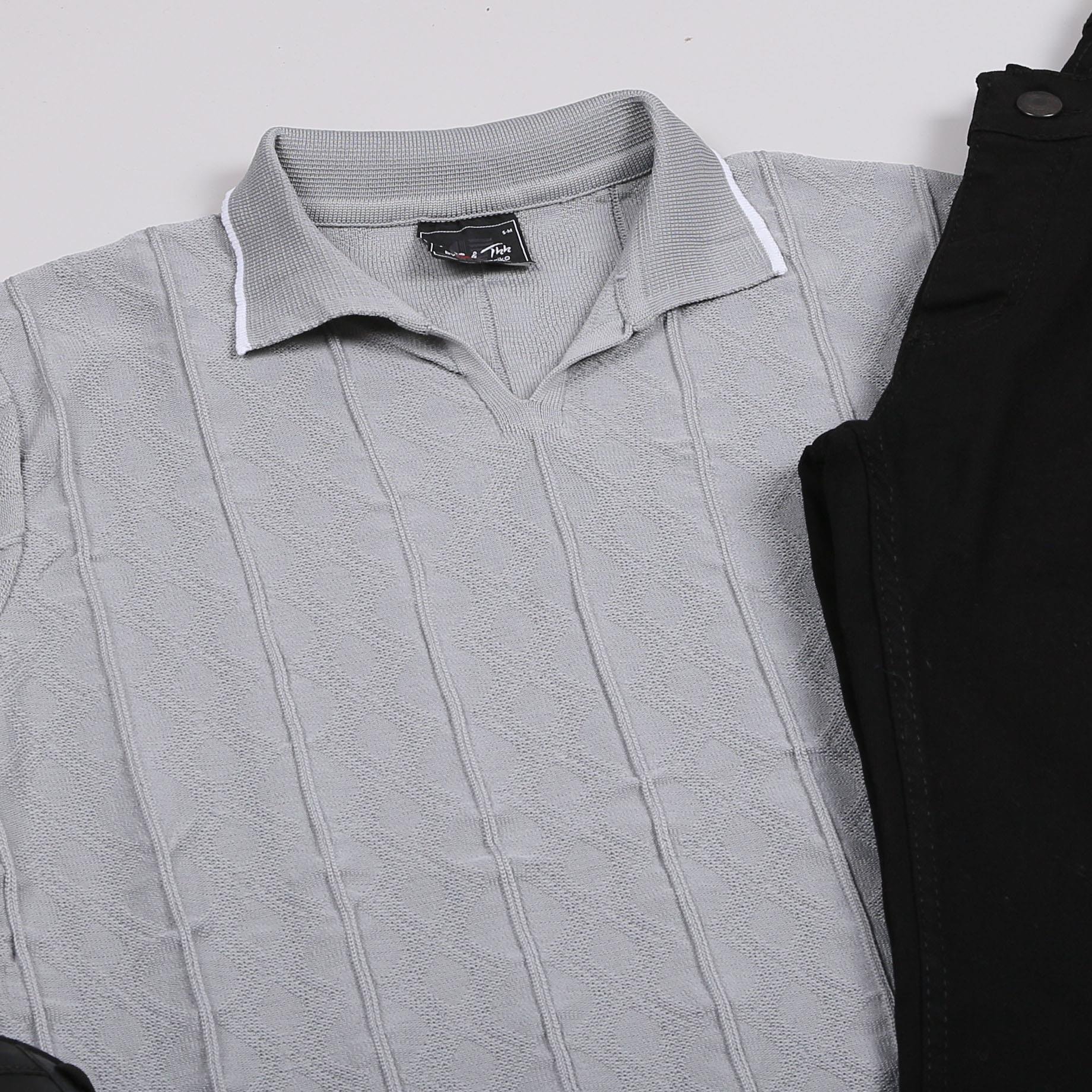 Gri Triko Polo Yaka Tişört Pantolon Ayakkabı Kombin