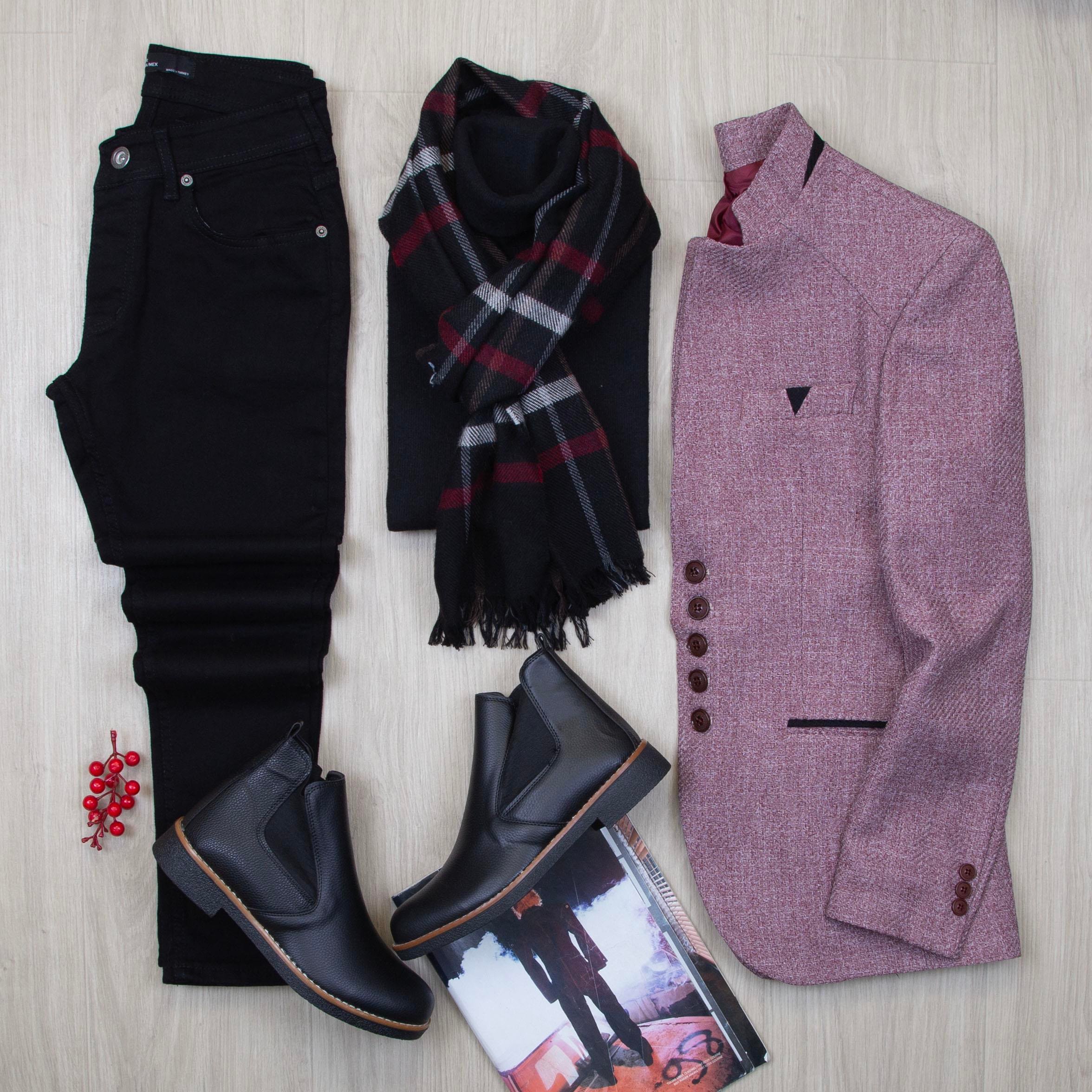 Gül Kurusu Dik Yaka Blazer Ceket Boğazlı Body Pantolon Bot Kombin