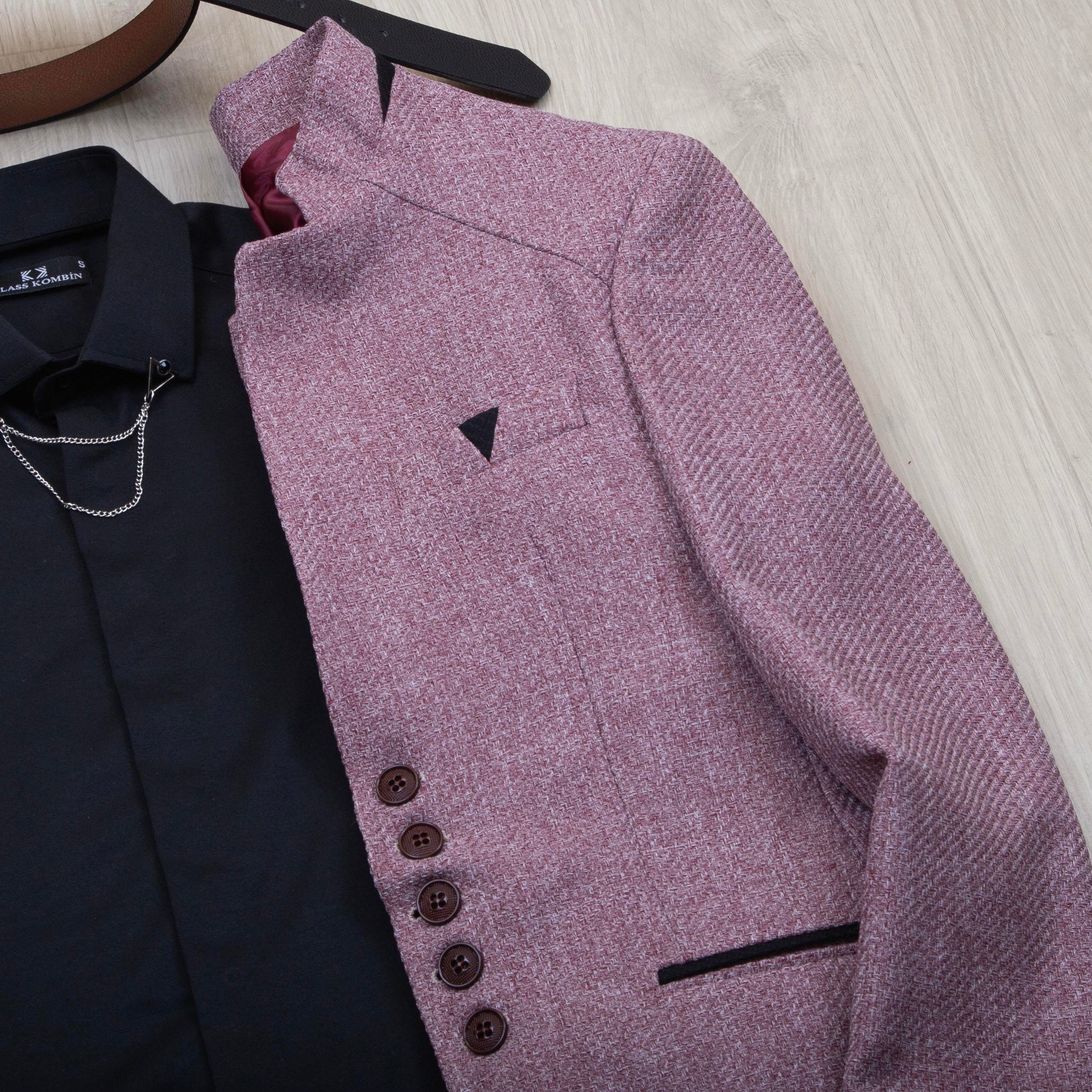 Gül Kurusu Dik Yaka Blazer Ceket Gömlek Pantolon Ayakkabı Kombin