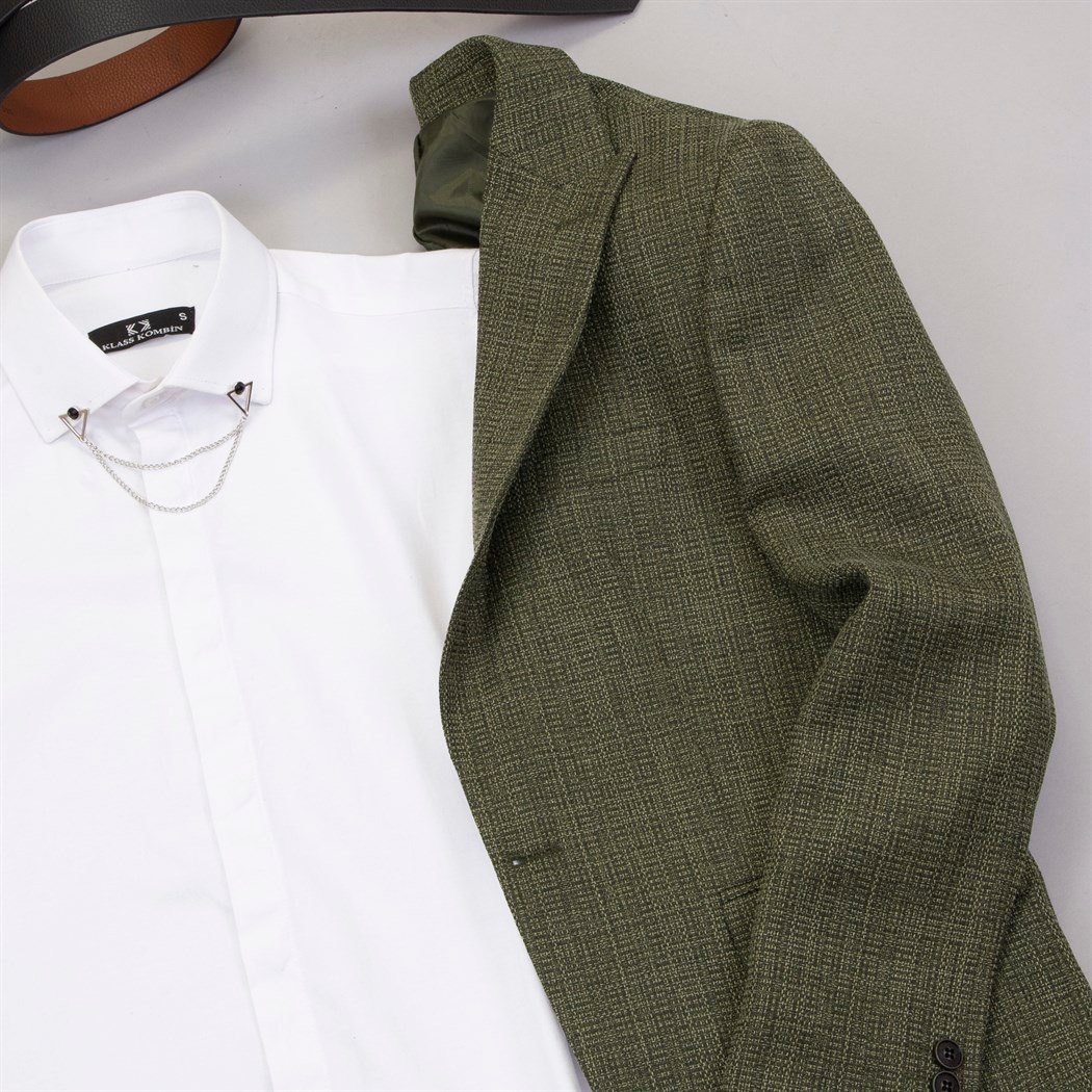 Haki Blazer Ceket Gömlek Pantolon Ayakkabı Kombin