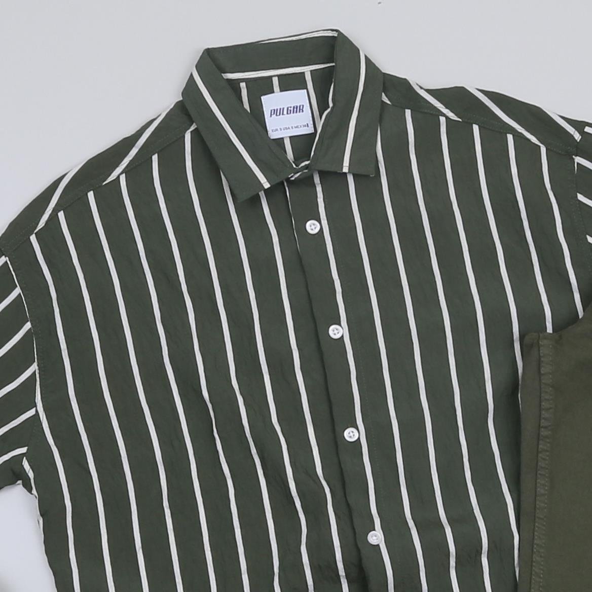 Haki Çizgili Kısa Kol Gömlek Pantolon Kombini