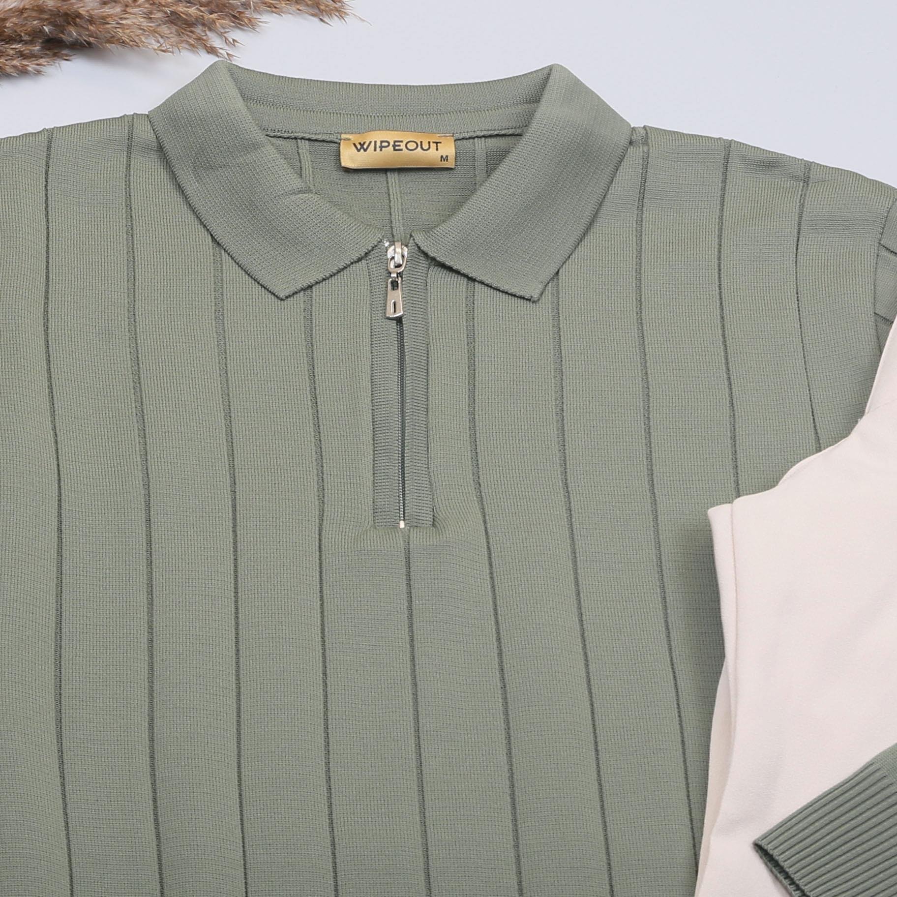 Haki Çizgili Triko Polo Yaka Pantolon Ayakkabı Kombin