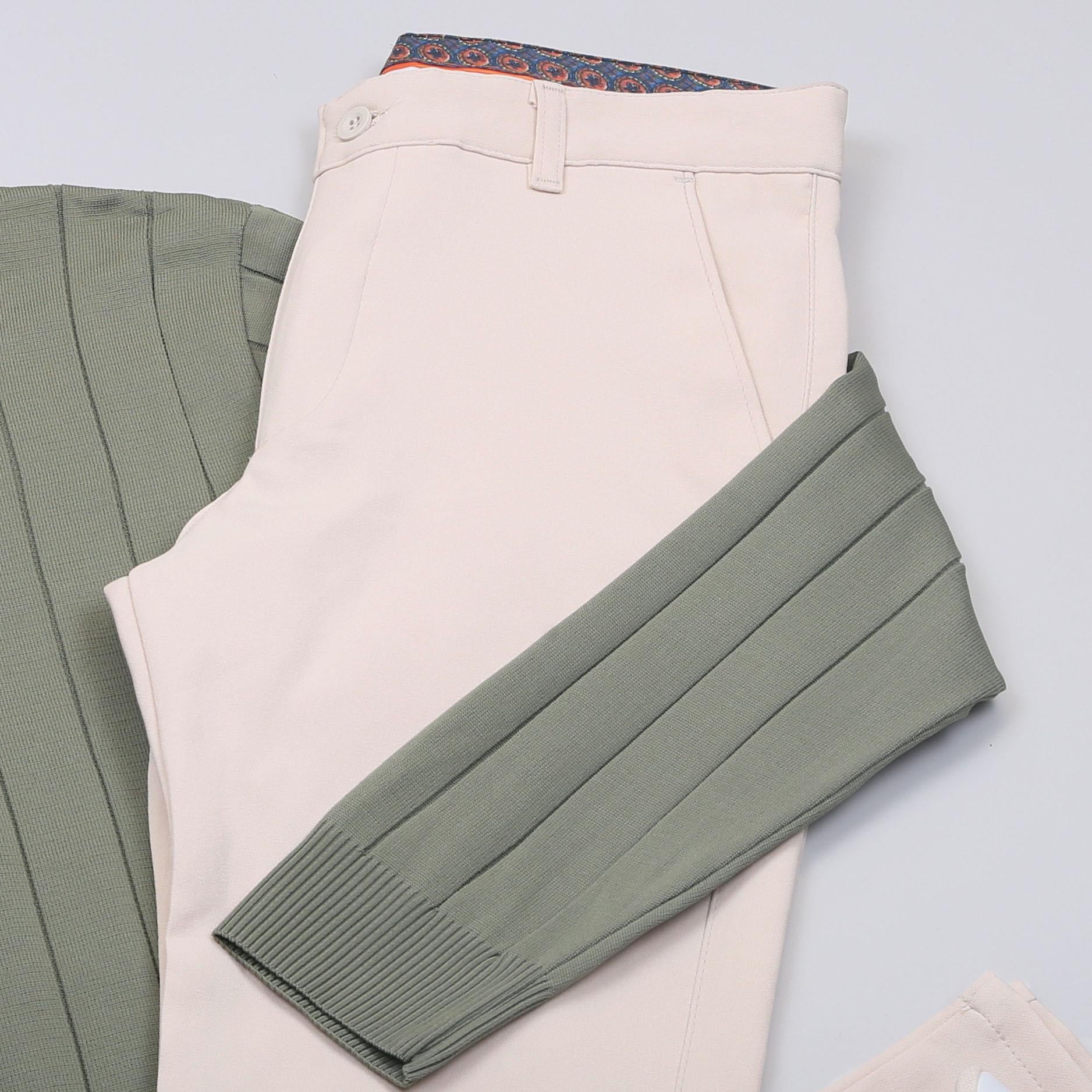 Haki Çizgili Triko Polo Yaka Pantolon Ayakkabı Kombin