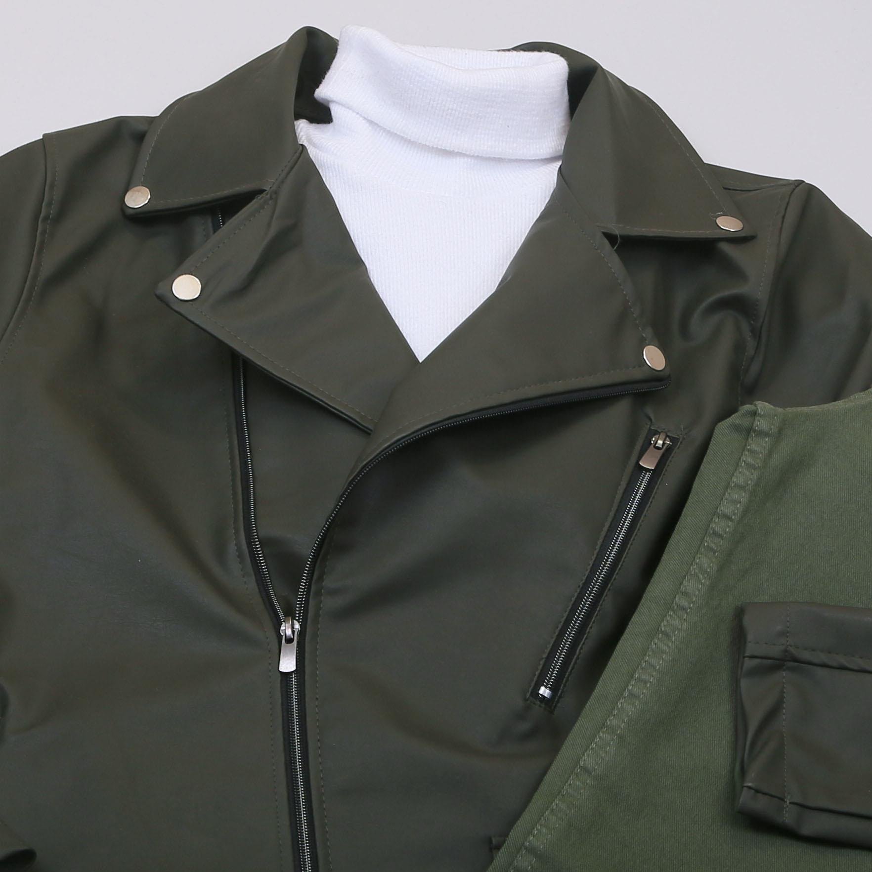 Haki Deri Ceket Boğazlı Body Pantolon Ayakkabı Kombin