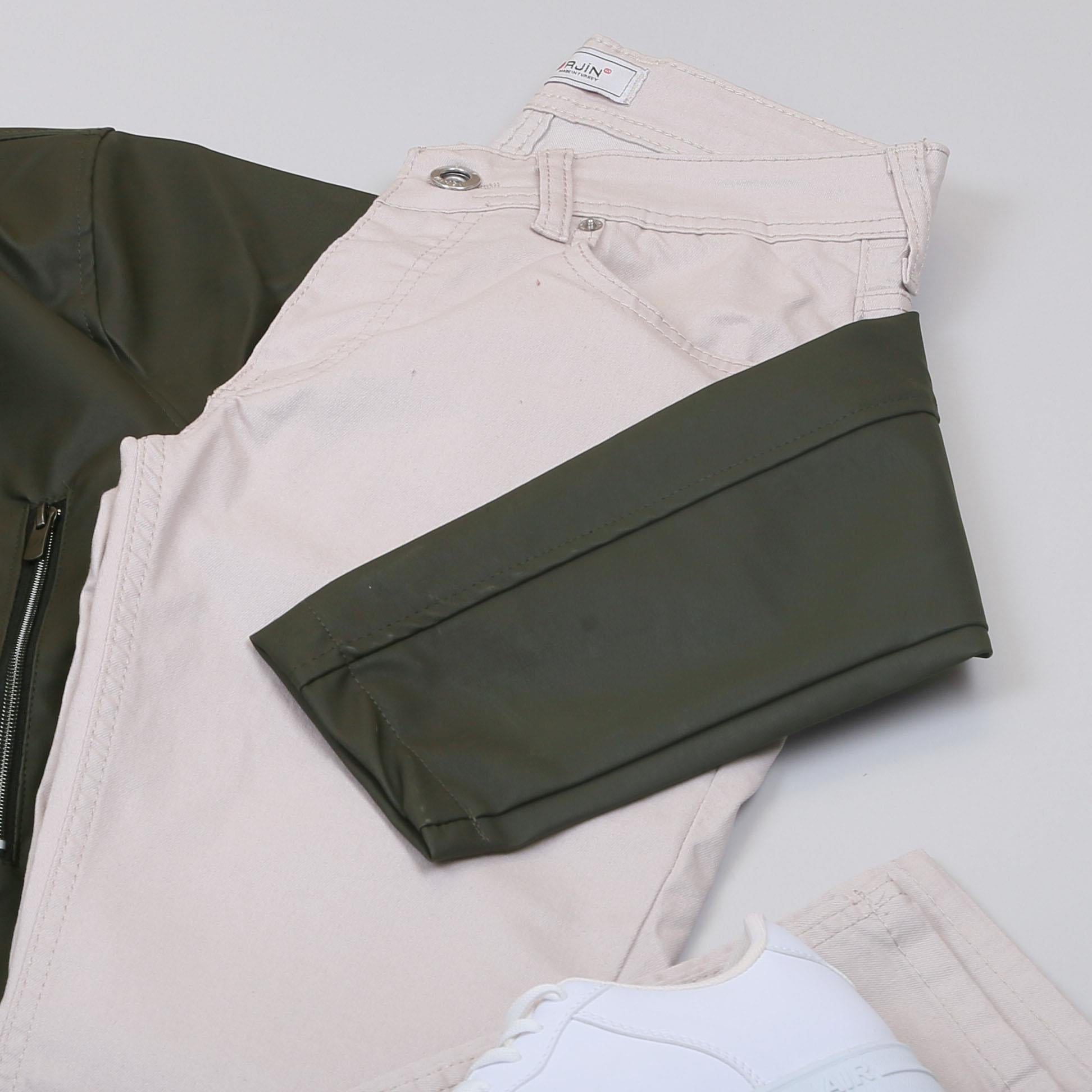 Haki Deri Ceket Tişört Pantolon Ayakkabı Kombin