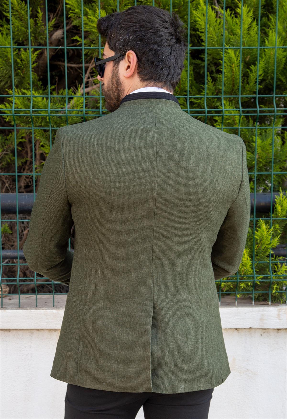 Haki Dik Yaka Blazer Ceket