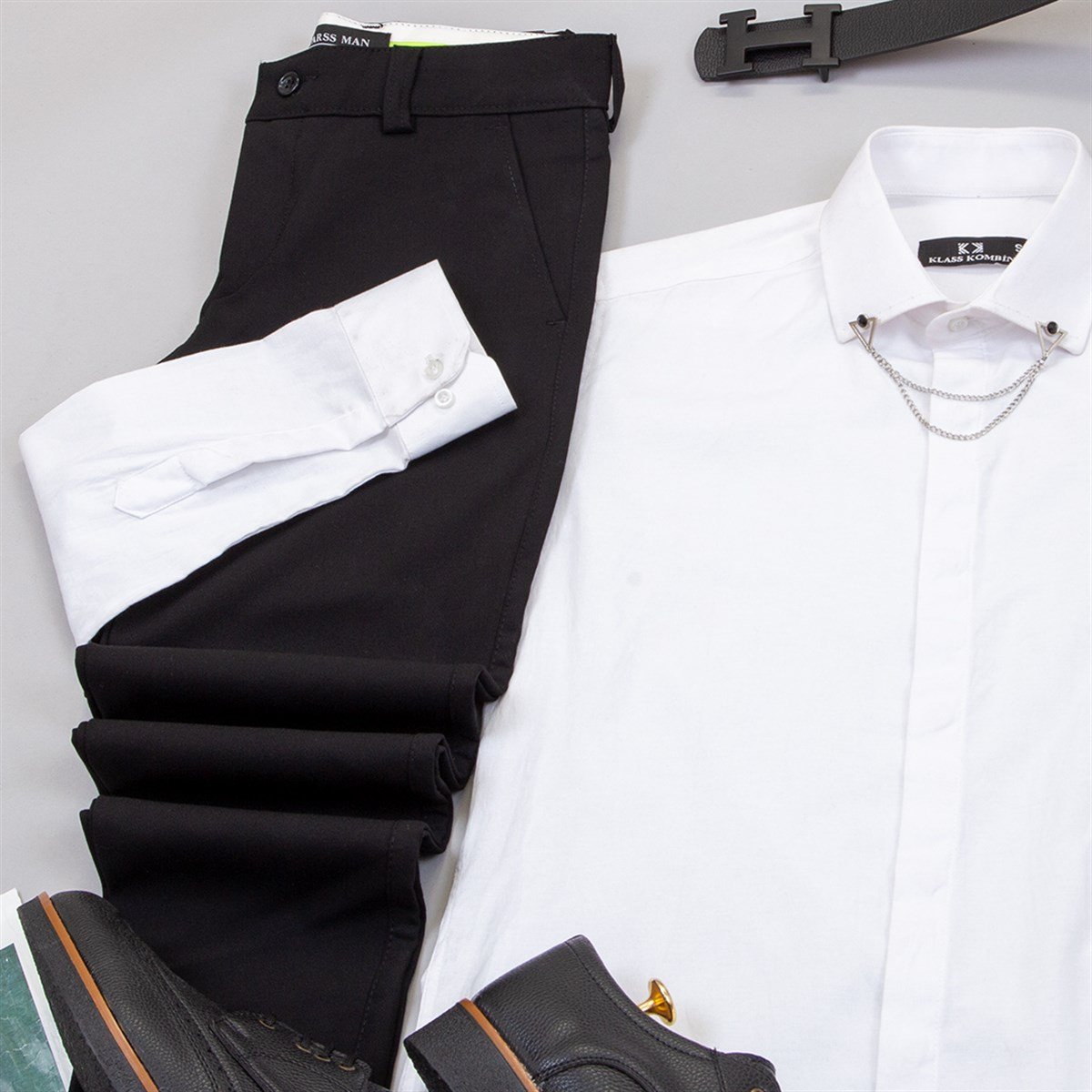 Haki Dik Yaka Blazer Ceket Gömlek Pantolon Ayakkabı Kombin