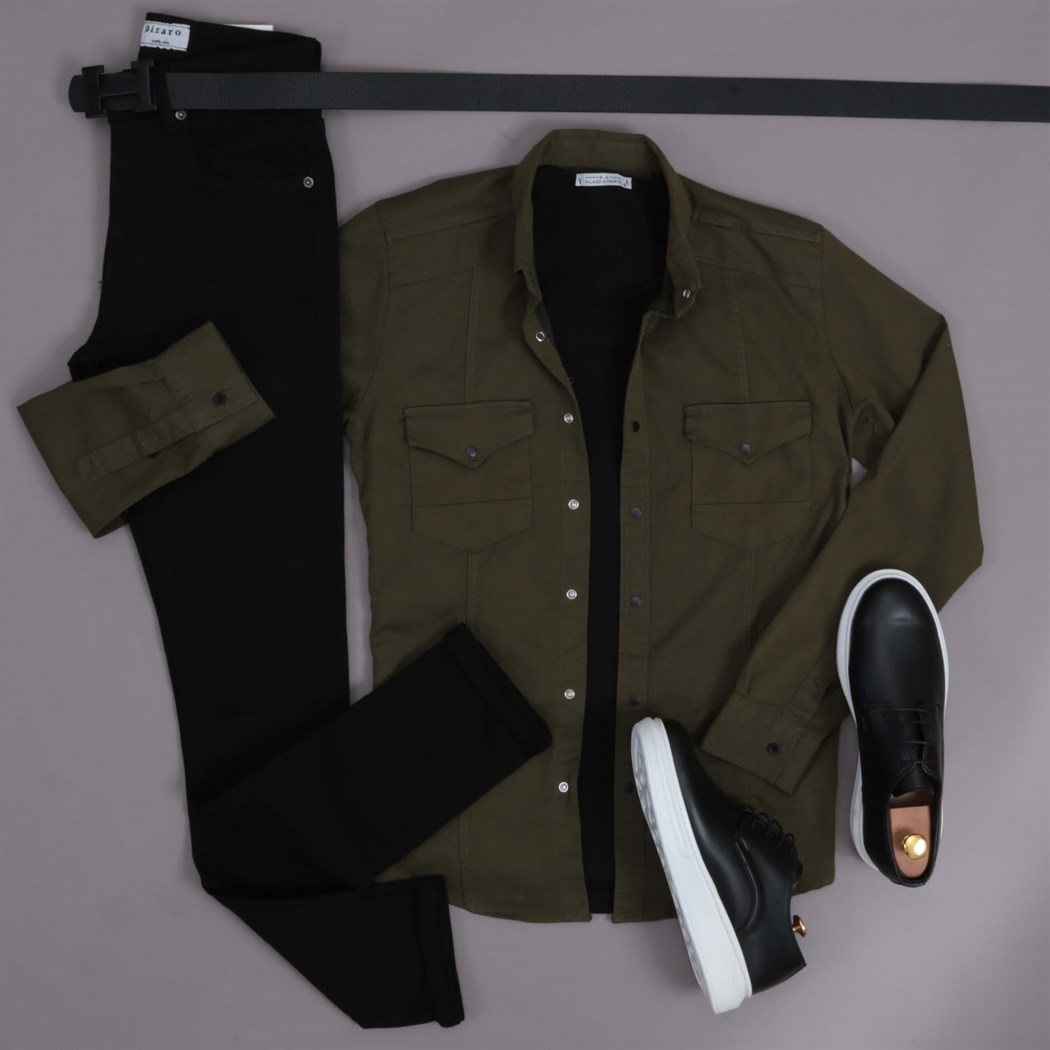 Haki Gömek Pantolon Ayakkabı Kombini