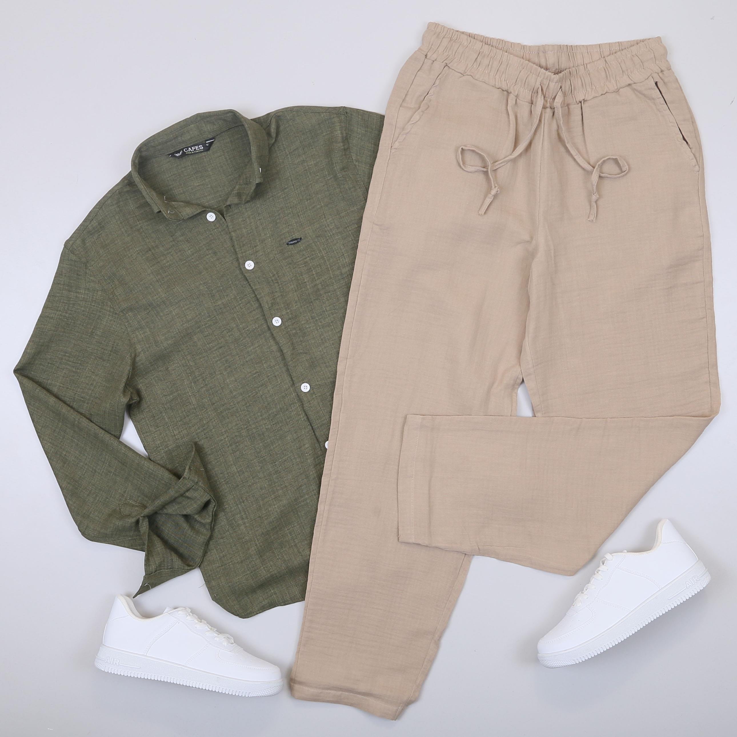 Haki Gömlek Pantolon Ayakkabı Kombin