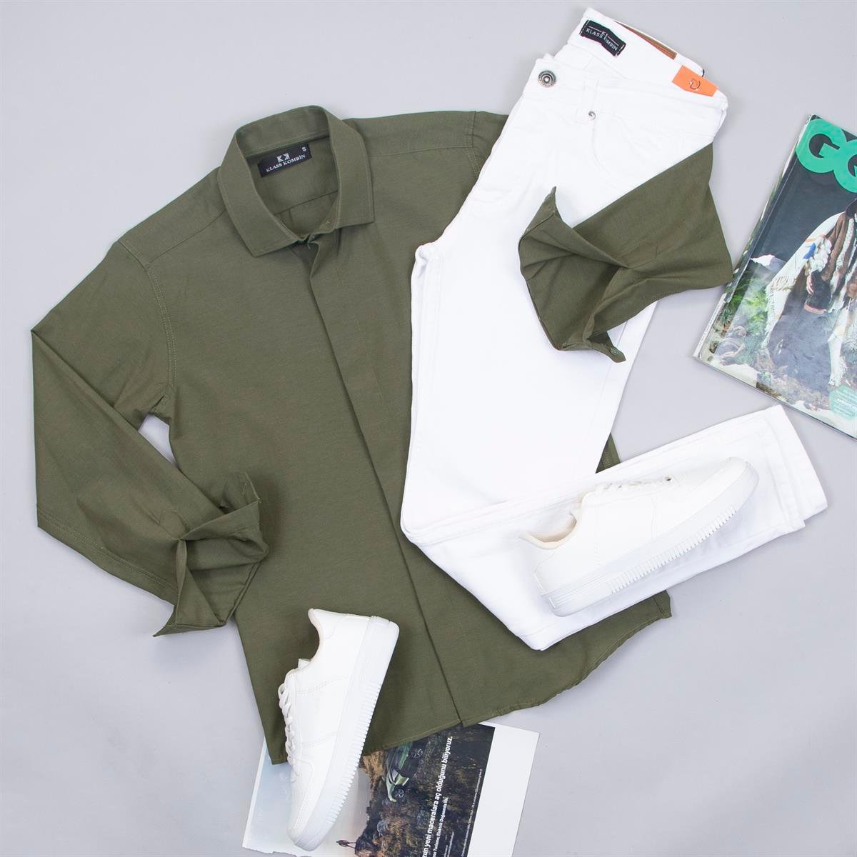 Haki Gömlek Pantolon Ayakkabı Kombin