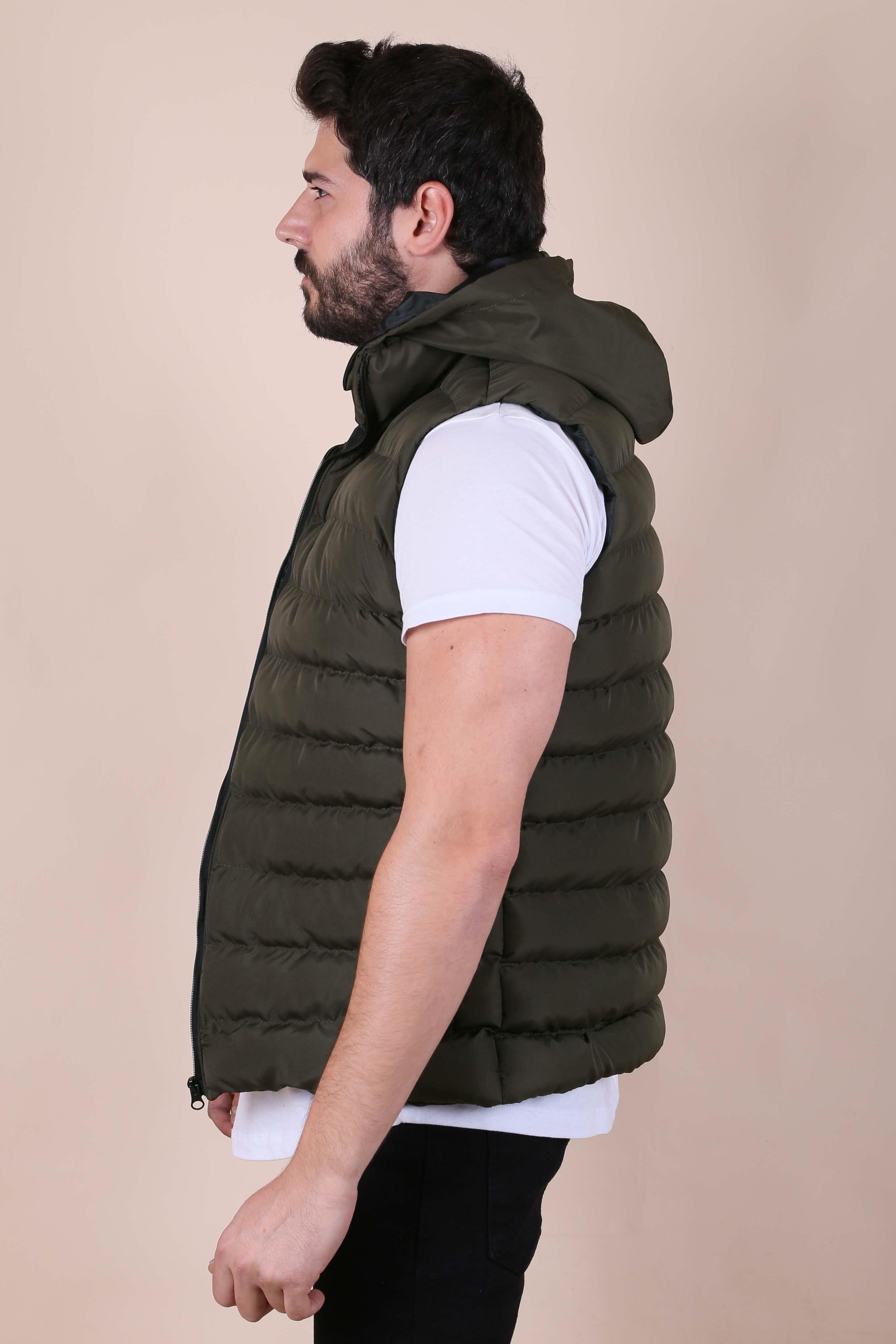 ERKEK KAPŞONLU ŞİŞME YELEK SETE HAKİ YEŞİL YELEK HAKİ YEŞİL