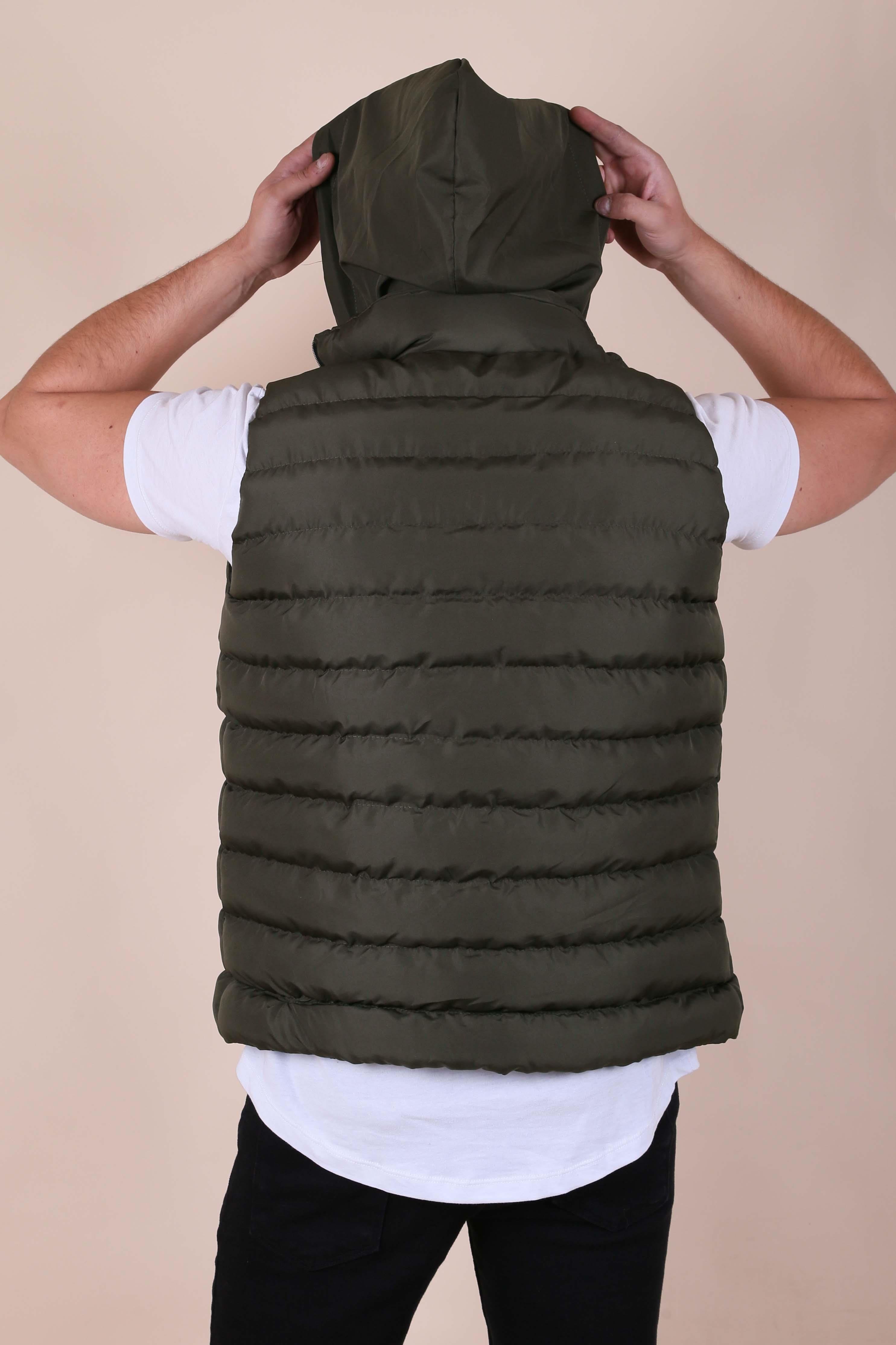 ERKEK KAPŞONLU ŞİŞME YELEK SETE HAKİ YEŞİL YELEK HAKİ YEŞİL