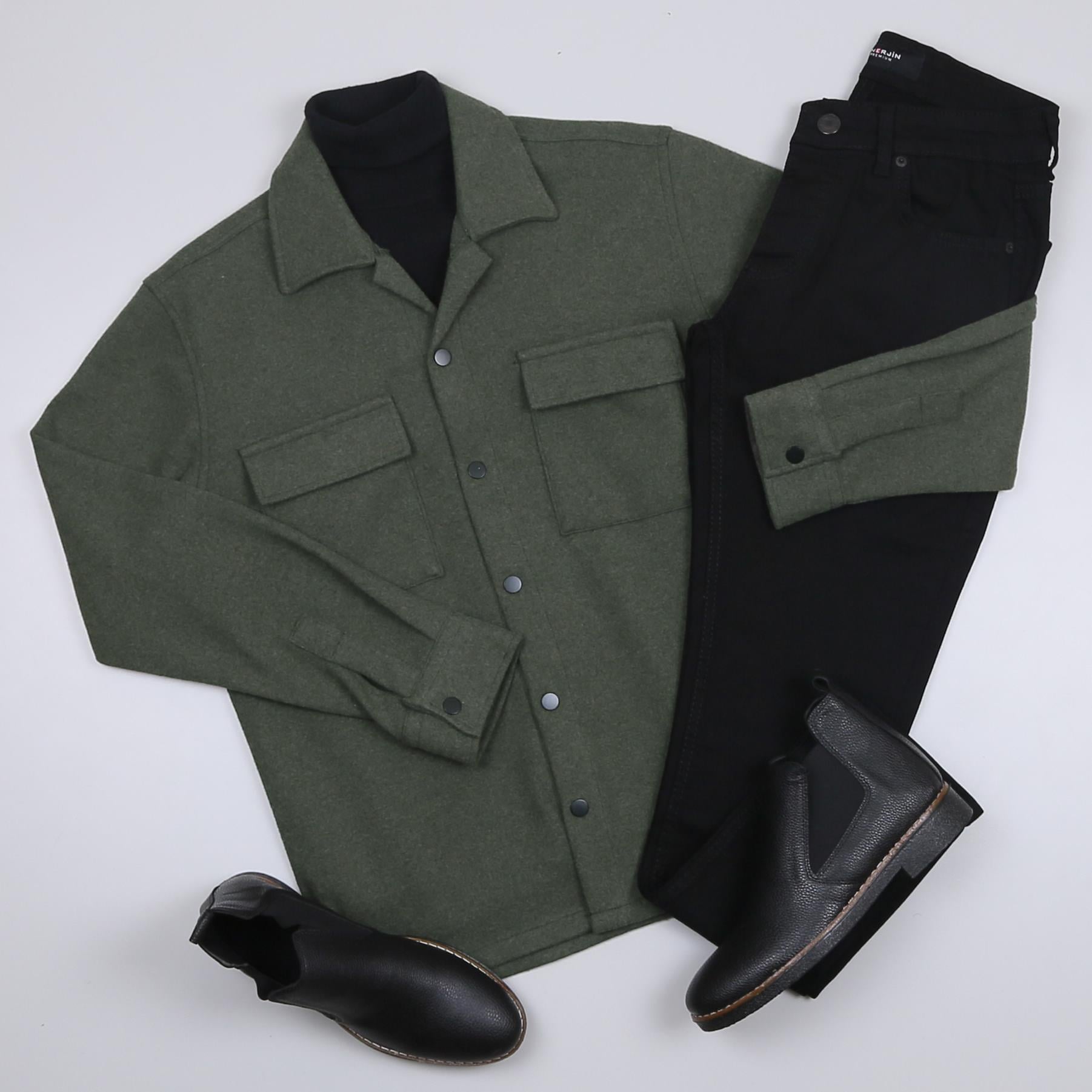 Haki Kaşe Gömlek Boğazlı Body Pantolon Bot Kombin