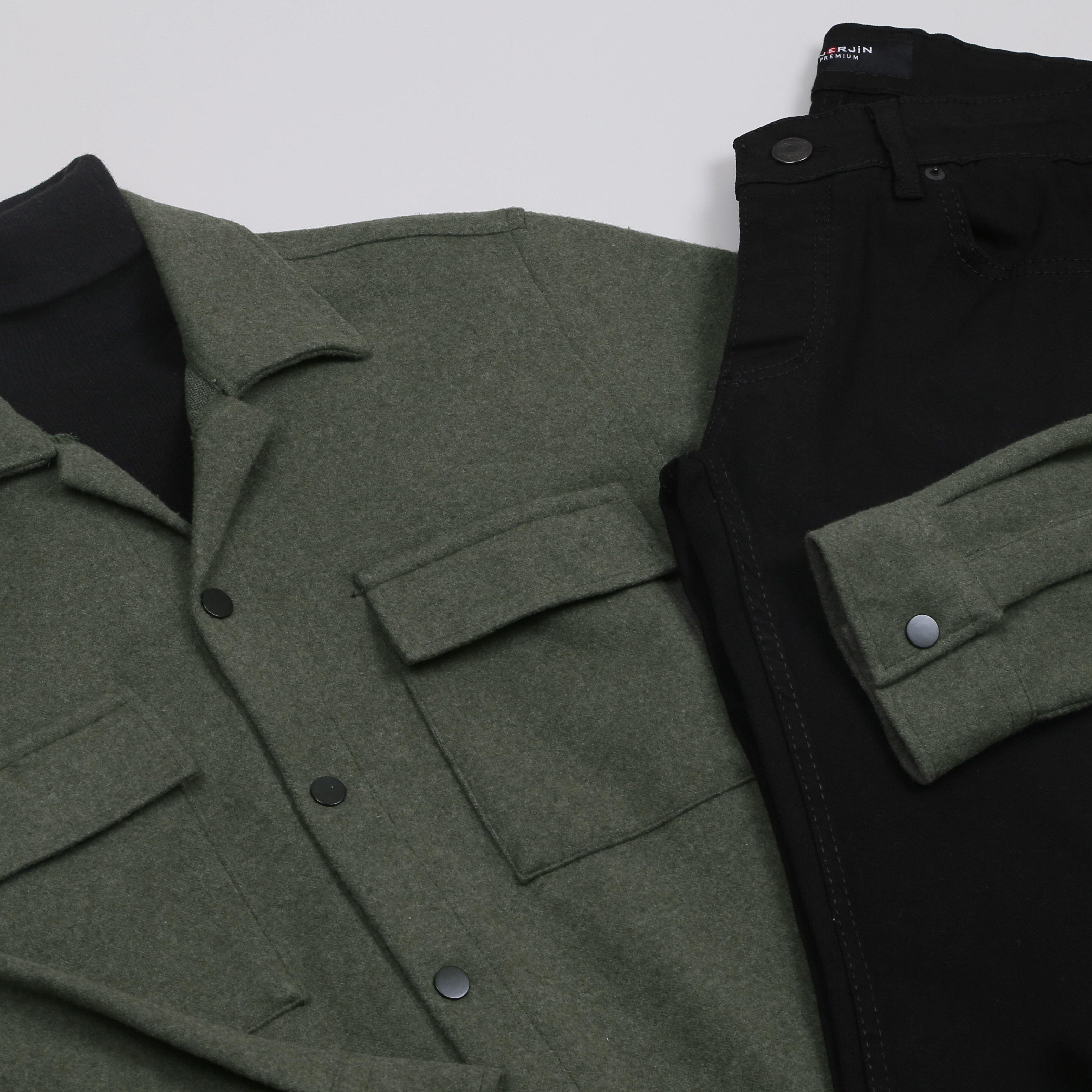 Haki Kaşe Gömlek Boğazlı Body Pantolon Bot Kombin