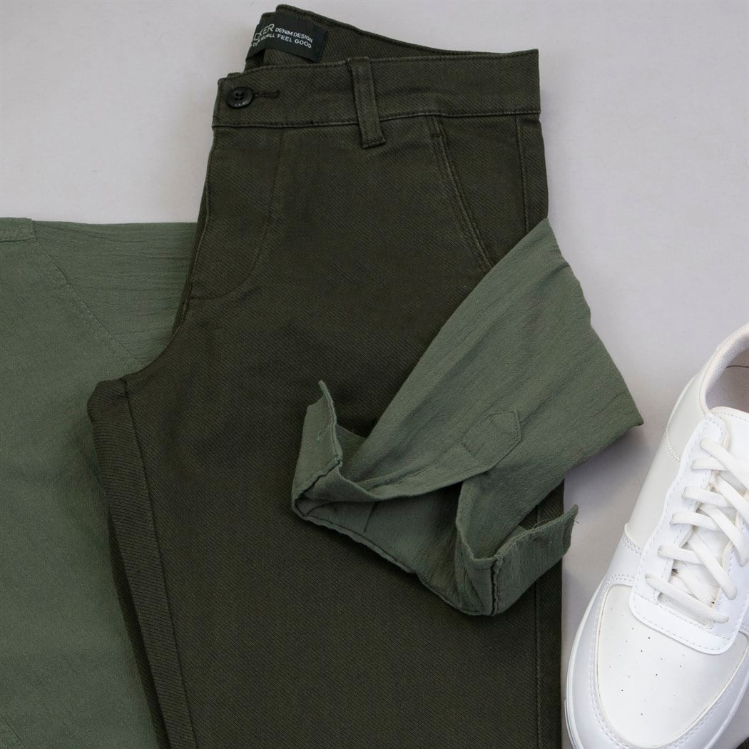 Haki Keten Gömlek Pantolon Ayakkabı Kombin