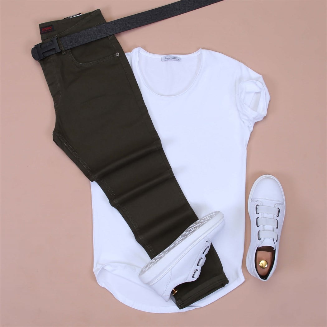 Haki Kot Basic Ayakkabı Kombini