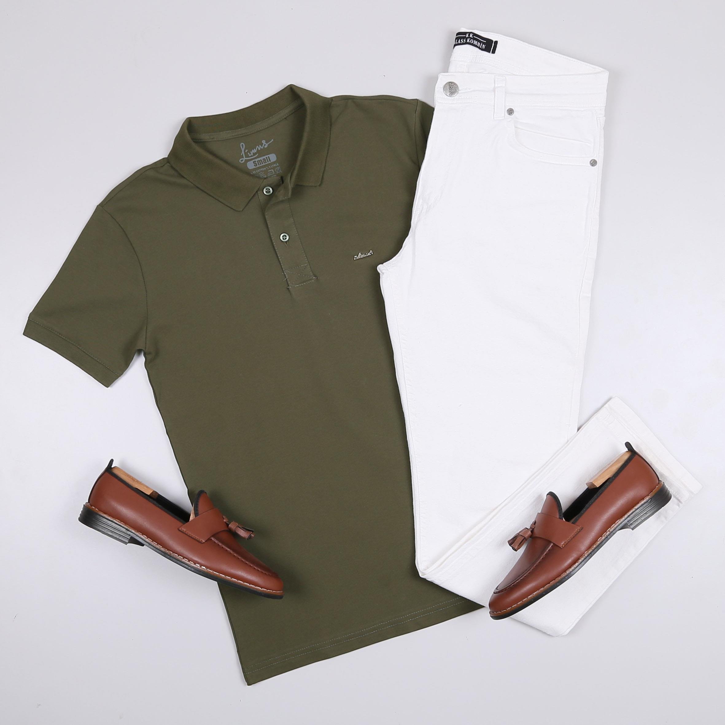 Haki Polo Yaka Tişört Kombini